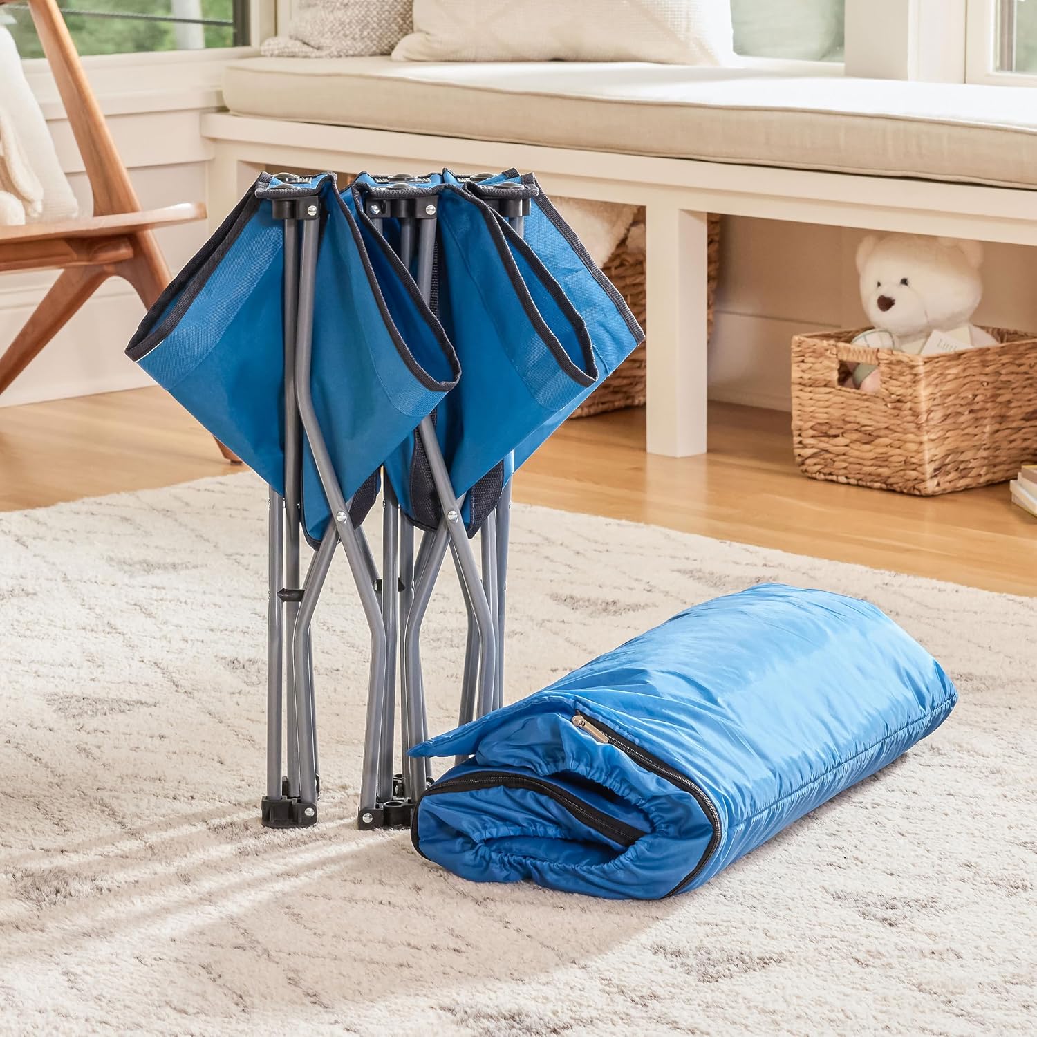 Regalo My Cot Deluxe Portable Toddler Bed, Indoor/Outdoor Kids Nap Cot with Sleeping Bag & Pillow, Lightweight Folding Travel Design for Home, Daycare