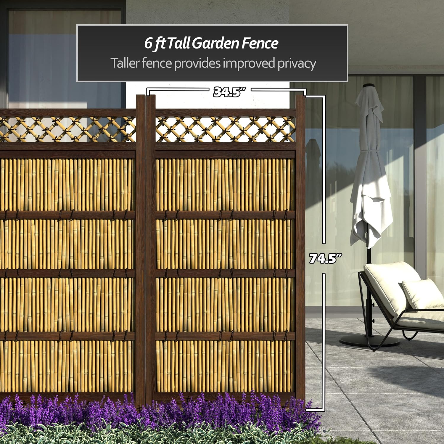 Red Lantern 4 x 1.5 ft. Japanese Bamboo Kumo Fence Panel, 4ft. x 2ft, Brown