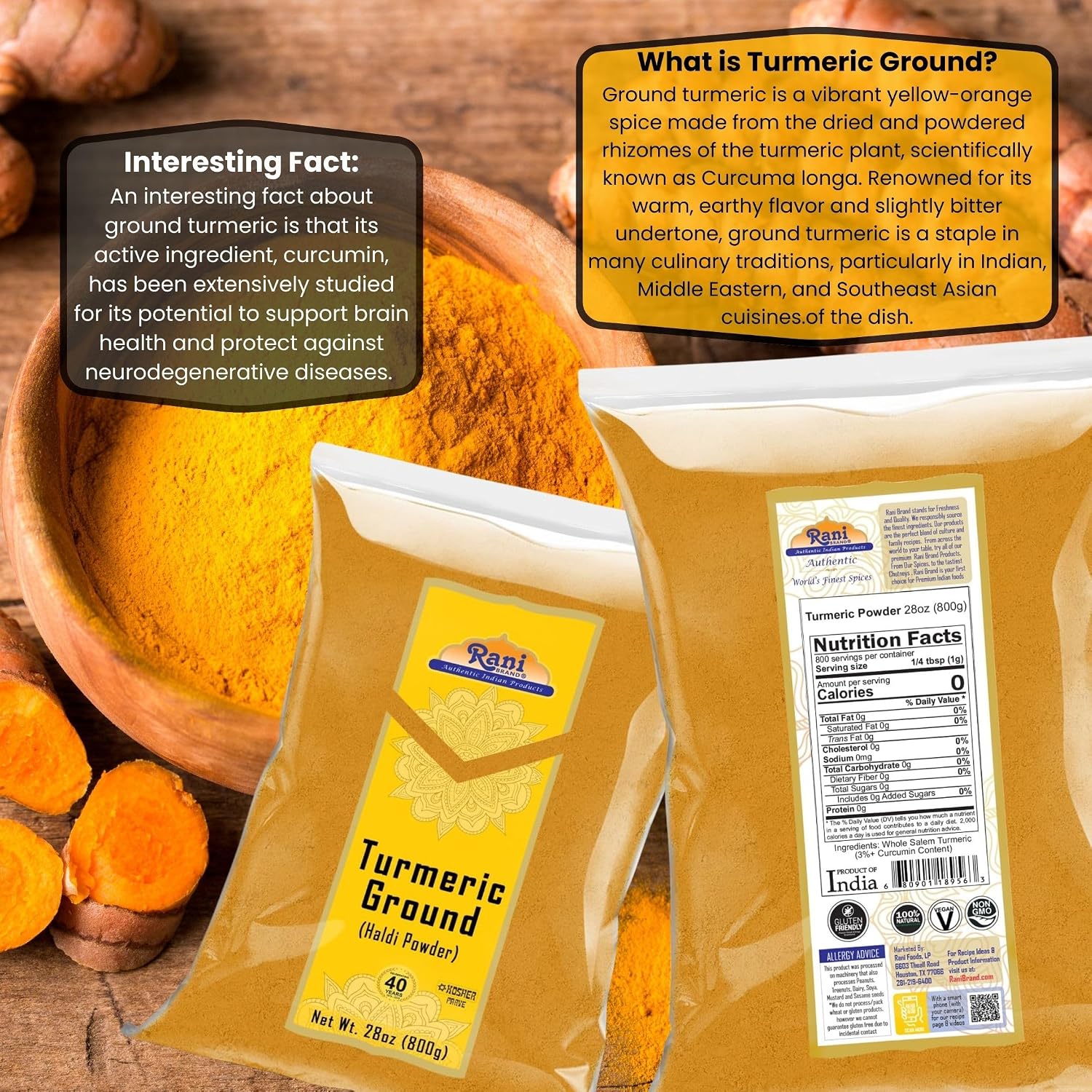 Rani Turmeric (Haldi) Root Whole Spice, Dried 7oz (200g) ~ All Natural | 100% Pure | Vegan | Gluten Friendly | NON-GMO | Kosher | Indian Origin