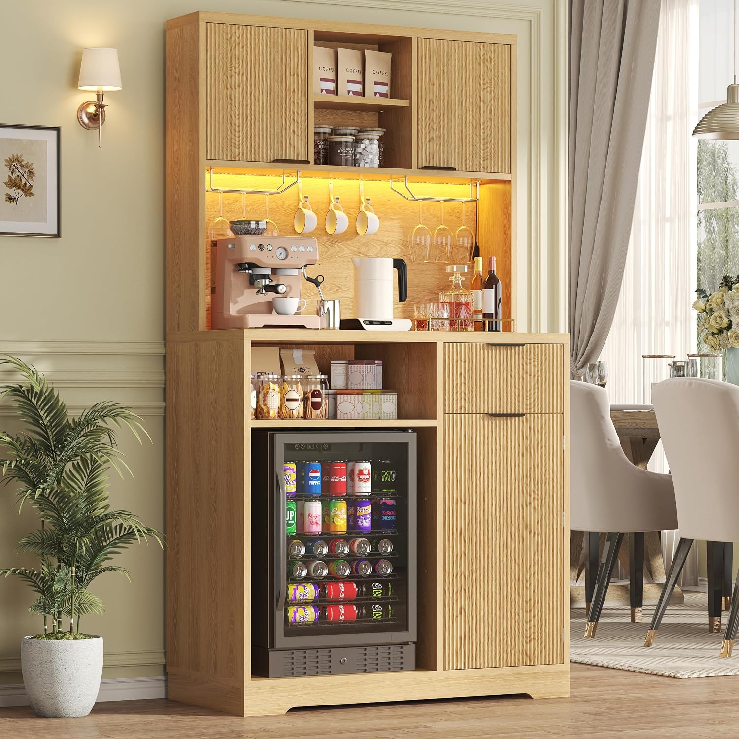 kepptory 47” Pantry Cabinet, Kitchen Pantry Storage Cabinet with Doors and Adjustable Shelves,Freestanding Buffet Cupboards Sideboard for Living Room and Dinning Room (White)