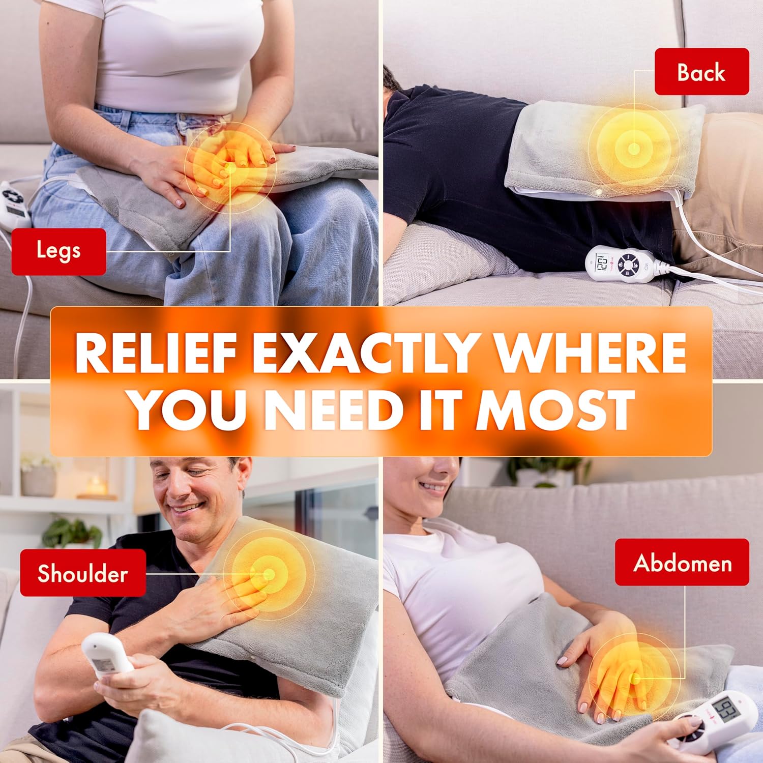 Deluxe Heating Pad Moist/Dry Heat Therapy | Moist & Dry Heat Therapy for Sore Muscles, 4 Heat Settings, Sponge Included, Machine-Washable Cover