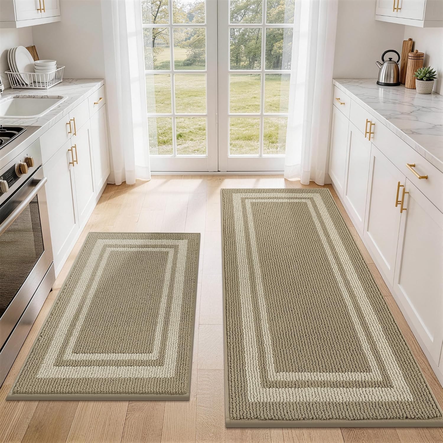 COSY HOMEER 48x20Inch/30X20Inch Kitchen Rug Mats,Grey