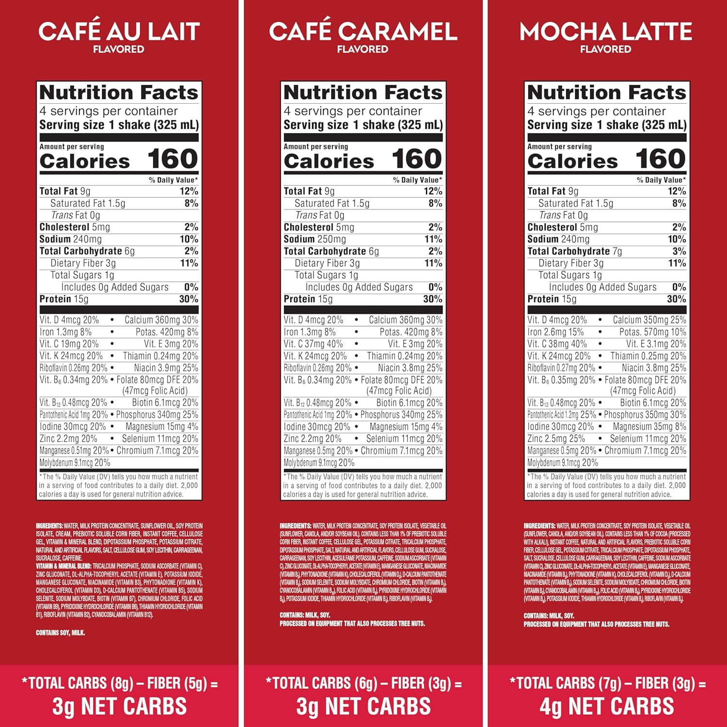Atkins Café au Lait Iced Coffee Flavored High Protein Shake, Low Sugar and Low Carb, Keto Friendly, Ready to Drink Protein Drink, Gluten Free