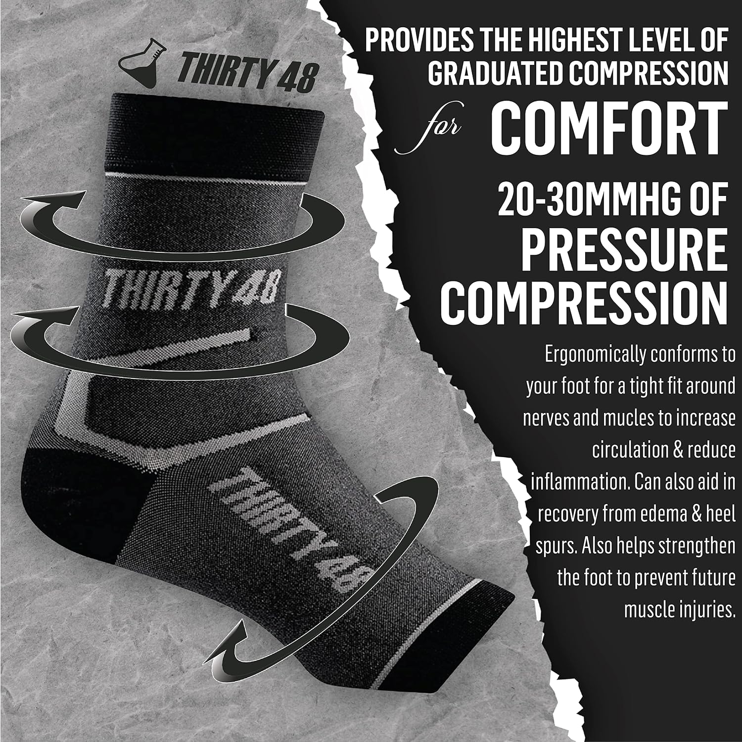 Plantar Fasciitis 20-30 mmHg Ankle Compression Socks, Foot Brace | Increase Blood Circulation, Relieve Arch Pain, Reduce Foot Swelling, Achilles Tendonitis, Open Toe Stabilizing Sleeve Wrap