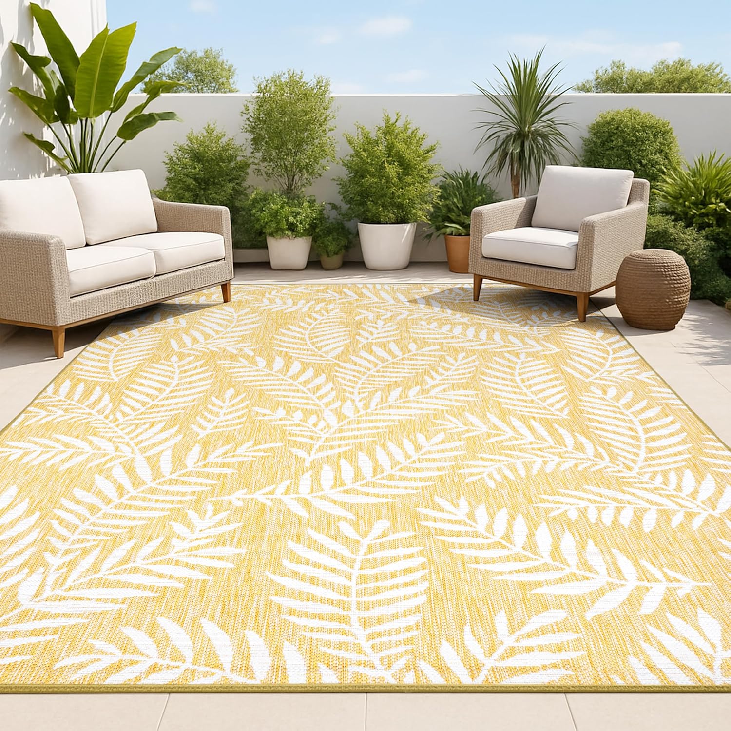 JONATHAN Y Palm Frond Indoor Outdoor Area Rug 3X5 Navy/Ivory, Nevis for Backyard, Patio, Porch, Easy-Cleaning, High Traffic, Pet-Friendly
