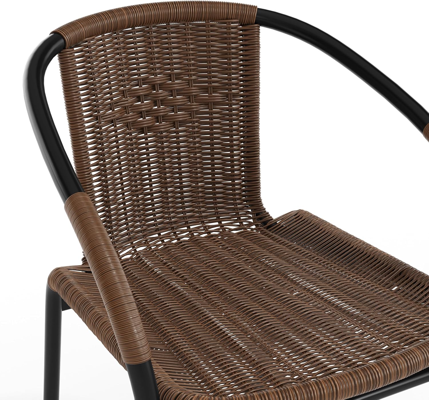 Flash Furniture Lila Modern Rattan Indoor/Outdoor Stackable Dining Chairs, Stacking Rattan Bistro Chairs for Patio or Restaurant, Set of 4, Brown | Commercial Grade, Indoor/Outdoor Use