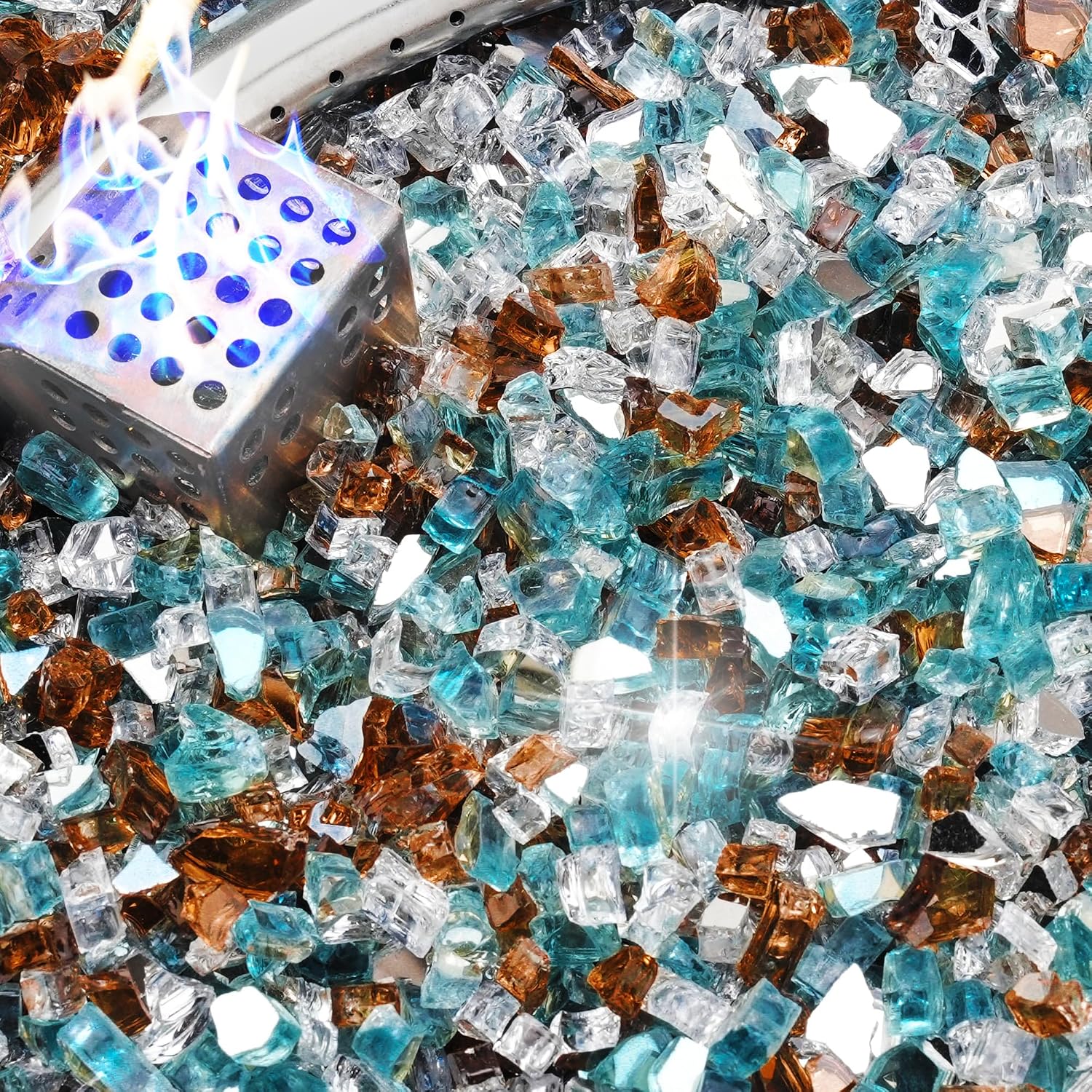 NUPICK 20 Pound Fire Glass, 1/2 Inch Reflective Fire Pit Glass