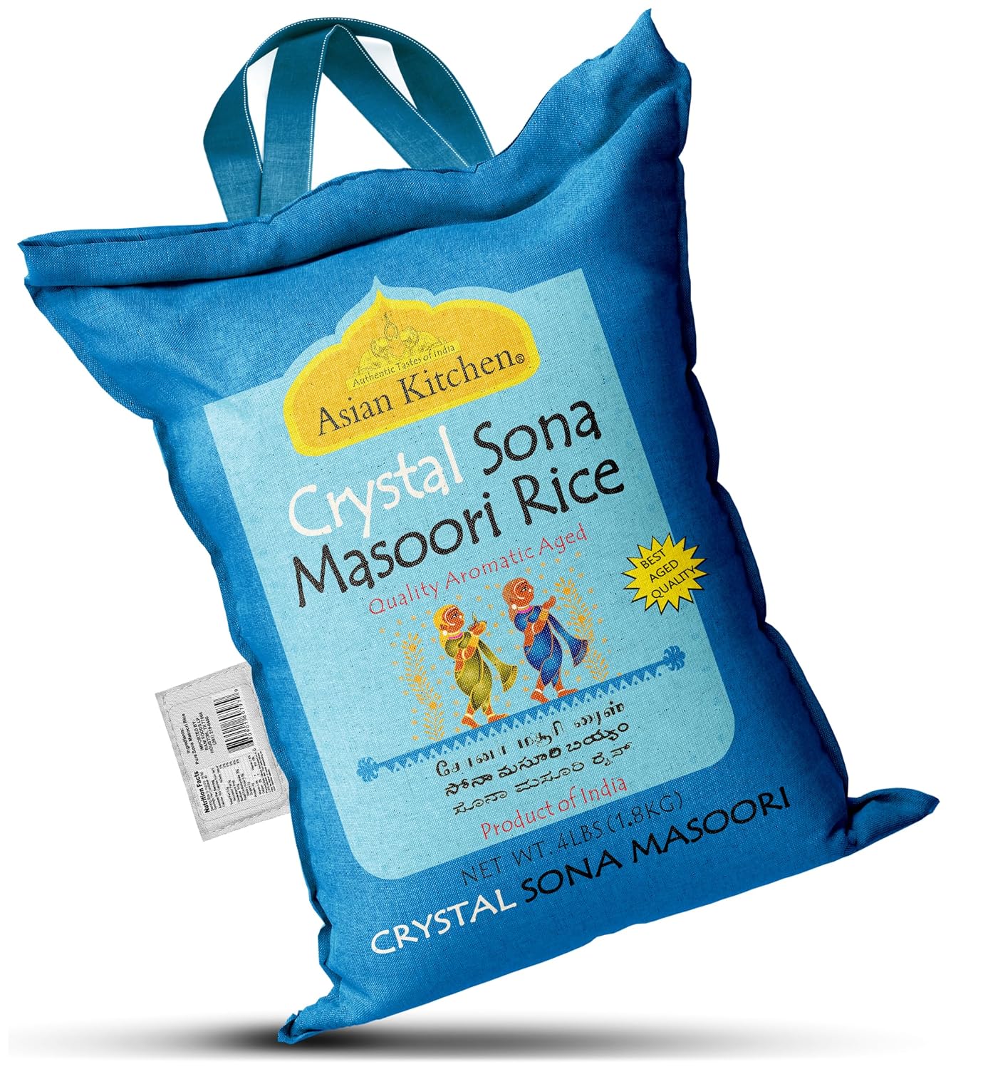Asian Kitchen White Sona Masoori Aged Rice 20-Pound Bag, 20lbs (9.08kg) Short Grain Rice ~ All Natural | Gluten Friendly | Vegan | Kosher | Indian Origin | Export Quality