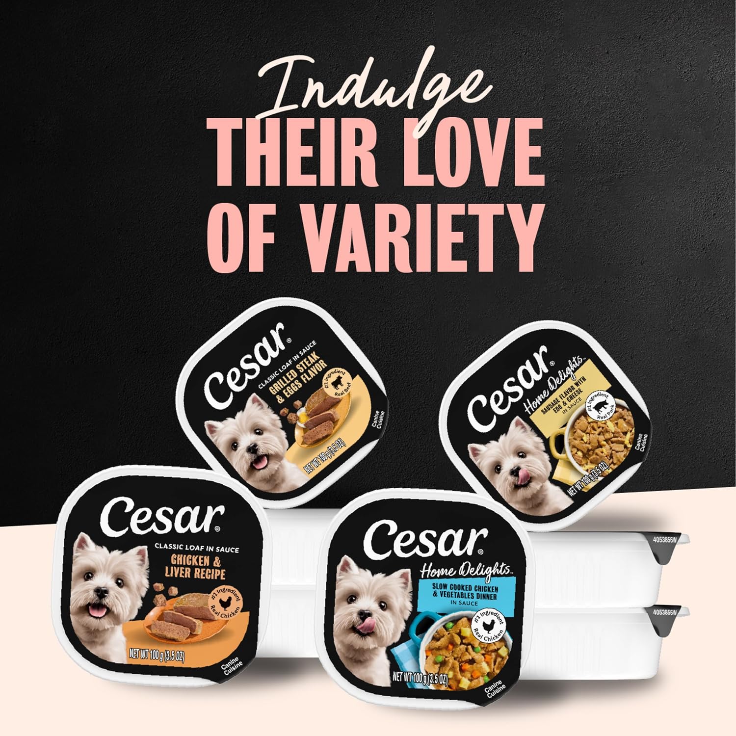 Cesar Wet Dog Food, Steak Lovers Variety Pack, 3.5 oz, 36 Count | Real meat #1 ingredient, easy peel trays, 100% complete & balanced, no fillers, no added sugar, no artificial flavors