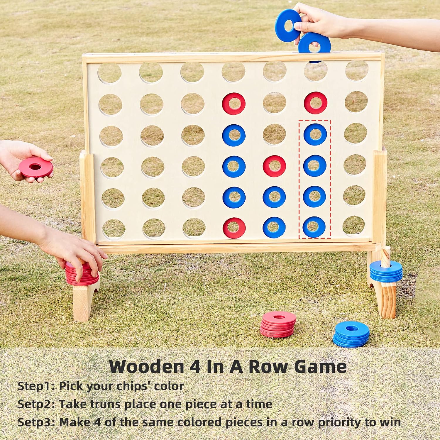 Giant 4 in a Row Game, Wooden 2.8Ft Outdoor Yard Game for Family