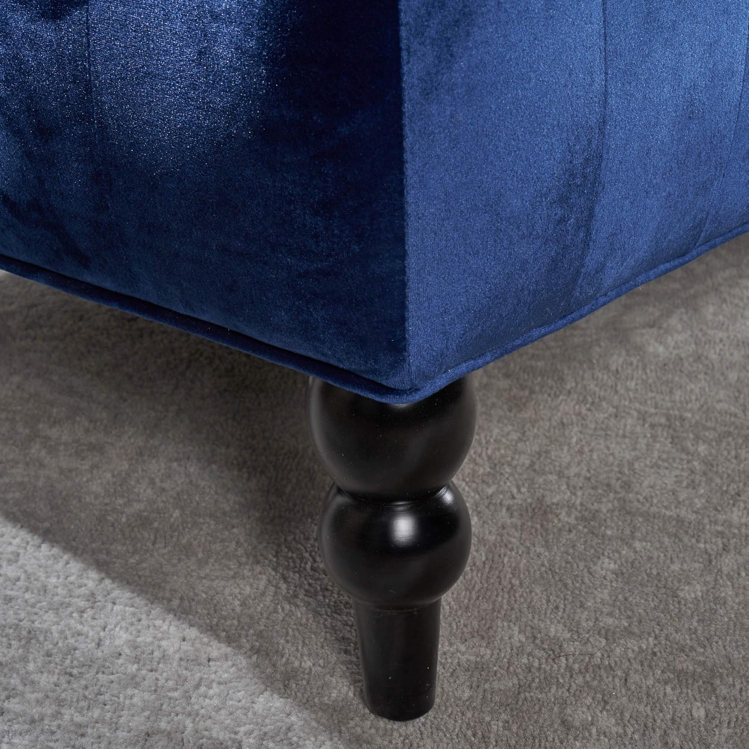 GDFStudio Modern Glam Tufted Velvet Wingback Loveseat, Navy Blue and Dark Brown