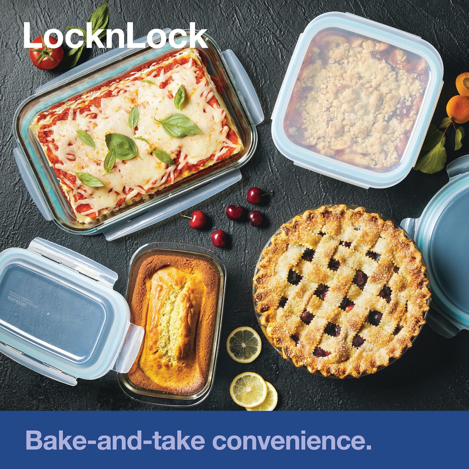 LOCK & LOCK LocknLock Purely Better Glass Round Pie Baking Dish/Food Storage Container with Lid, 9.5 Inch, Clear