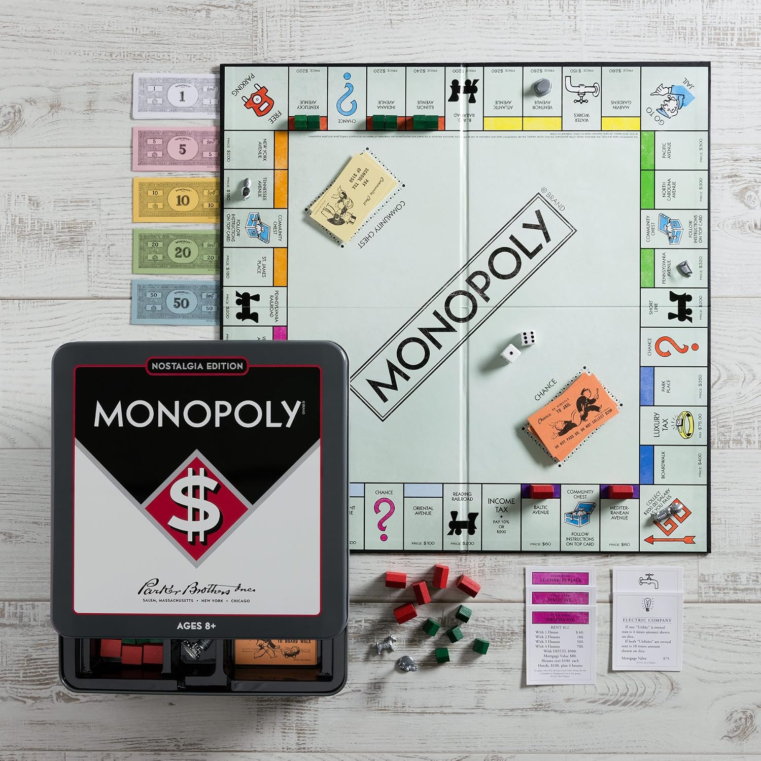 Monopoly Nostalgia Edition Board Game in Collectible Tin by WS Game Company - Vintage Style Property Trading Board Games for Ages 8+