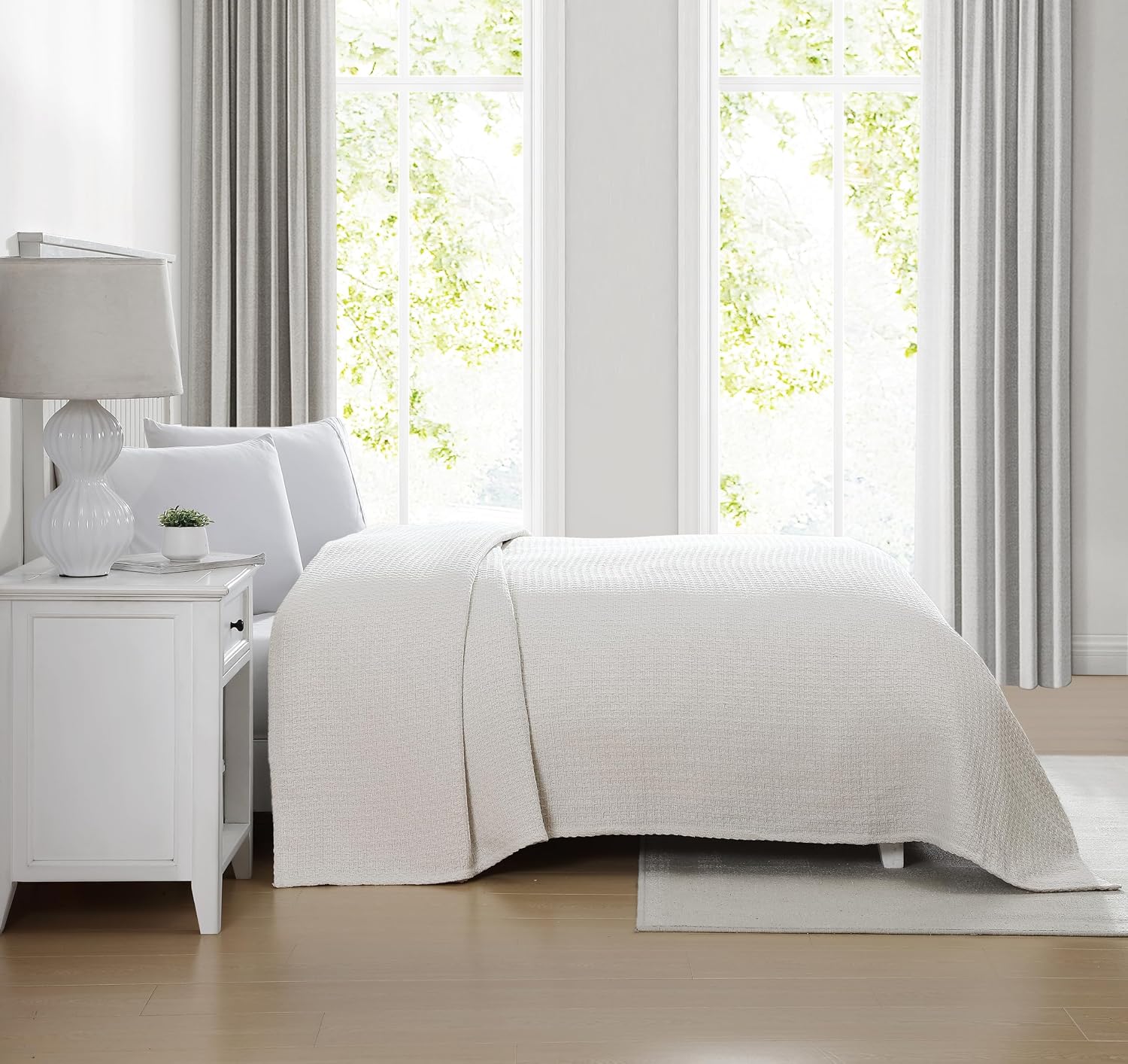 Grand Hotel Lightweight Full/Queen Blanket, 100% Cotton, Pearl Blue | All-natural yarn-dyed mercerized cotton is exceptionally durable, breathable and soft