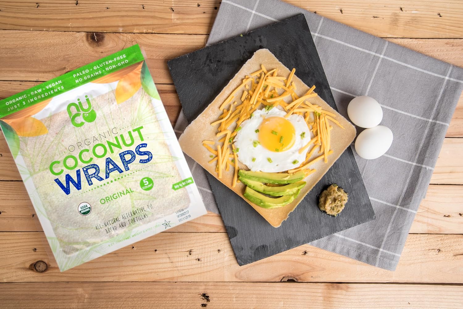 NUCO Organic Coconut Wraps, Original - Gluten Free, Low Carb, Vegan, 10 Ct | Paleo, Non-GMO, Dairy-free, Kosher, No Salt Added, Yeast-free