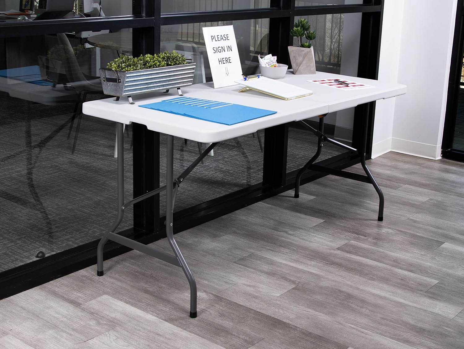 Iceberg IndestrucTable Classic Center-Folding Table, 5 ft, Platinum Granite | Measures 60" x 30" x 29", holds up to 250 lbs, indoor and outdoor use, center-folding for easy carry, ideal for camping