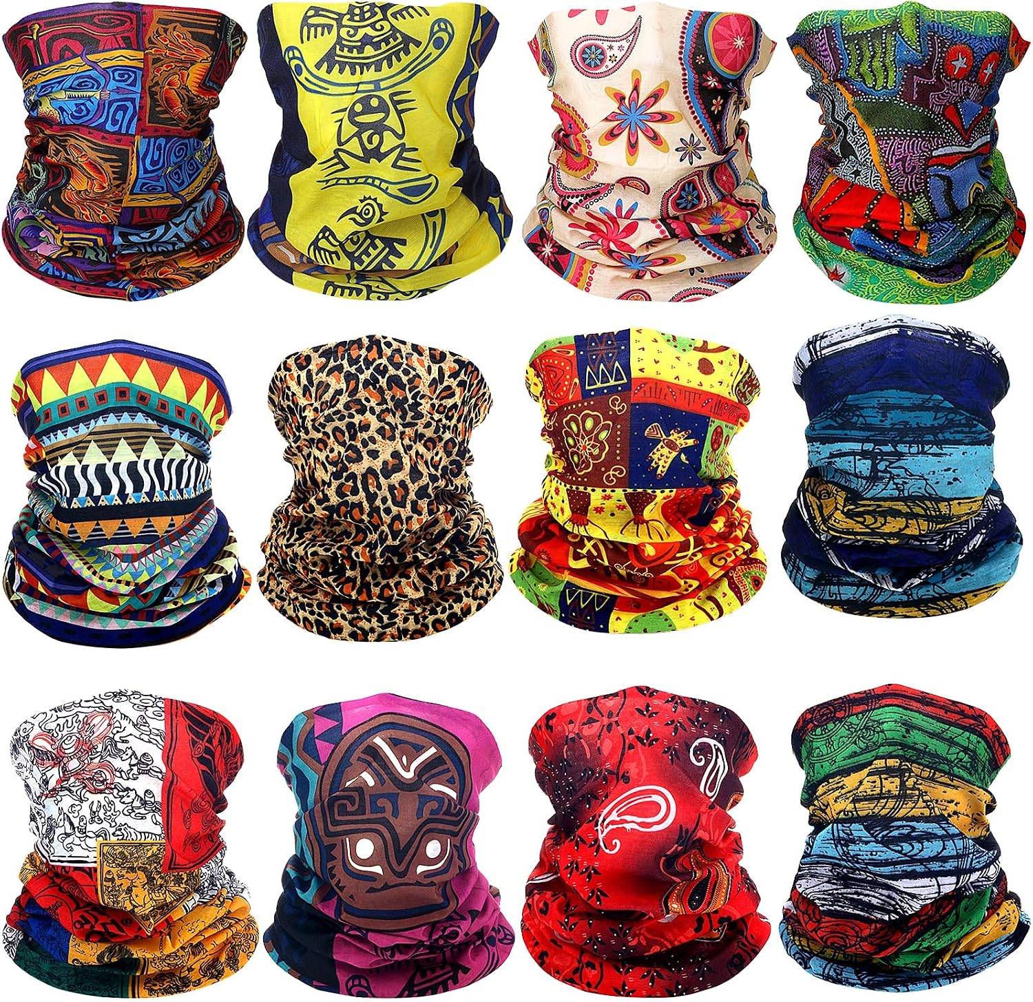 12 Pcs African Neck Gaiter Bandanas for Women
