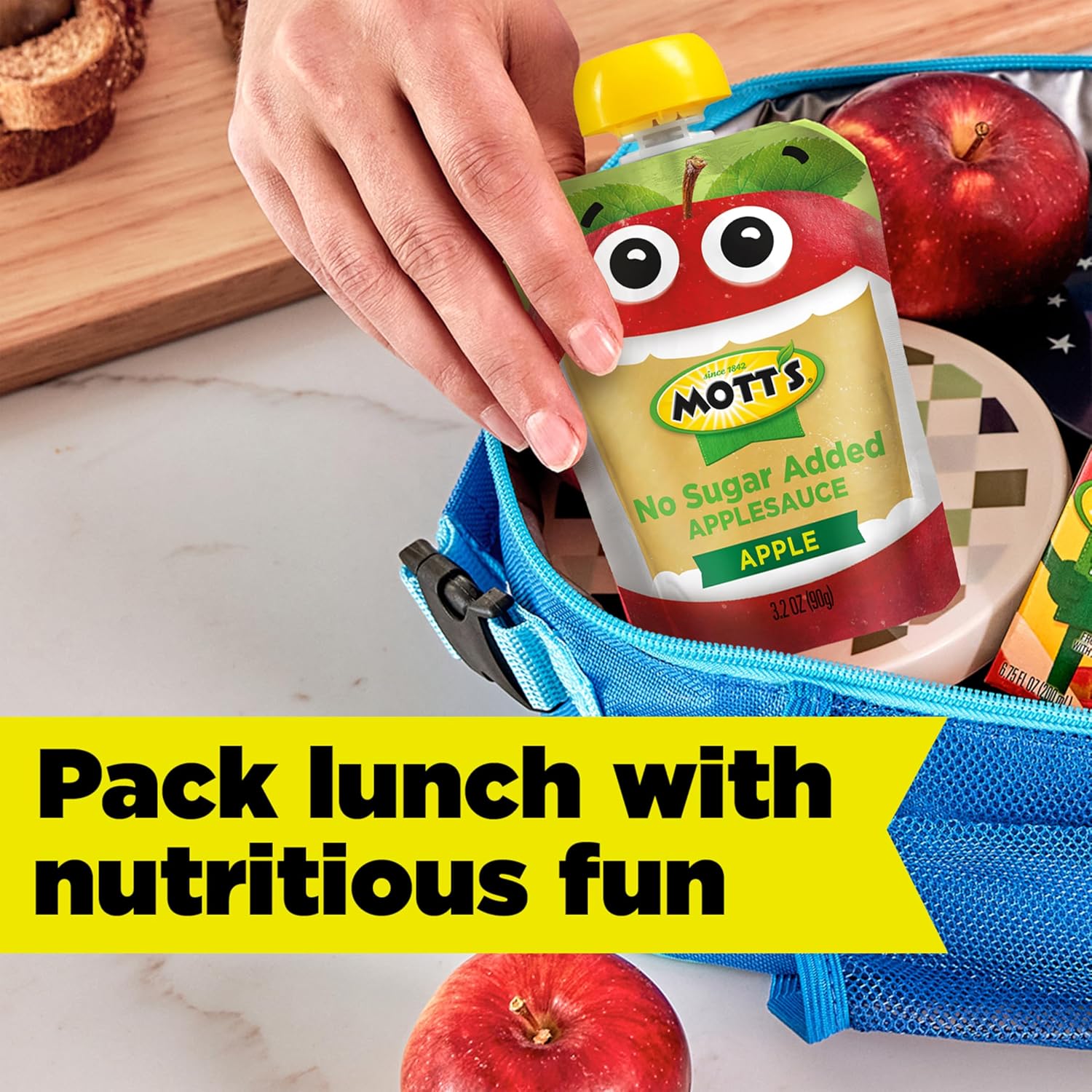 Mott's No Sugar Added Applesauce, 3.2 Oz Clear Pouches, 48 Count (4 Packs Of 12), Good Source Of Vitamin C, No Artificial Flavors