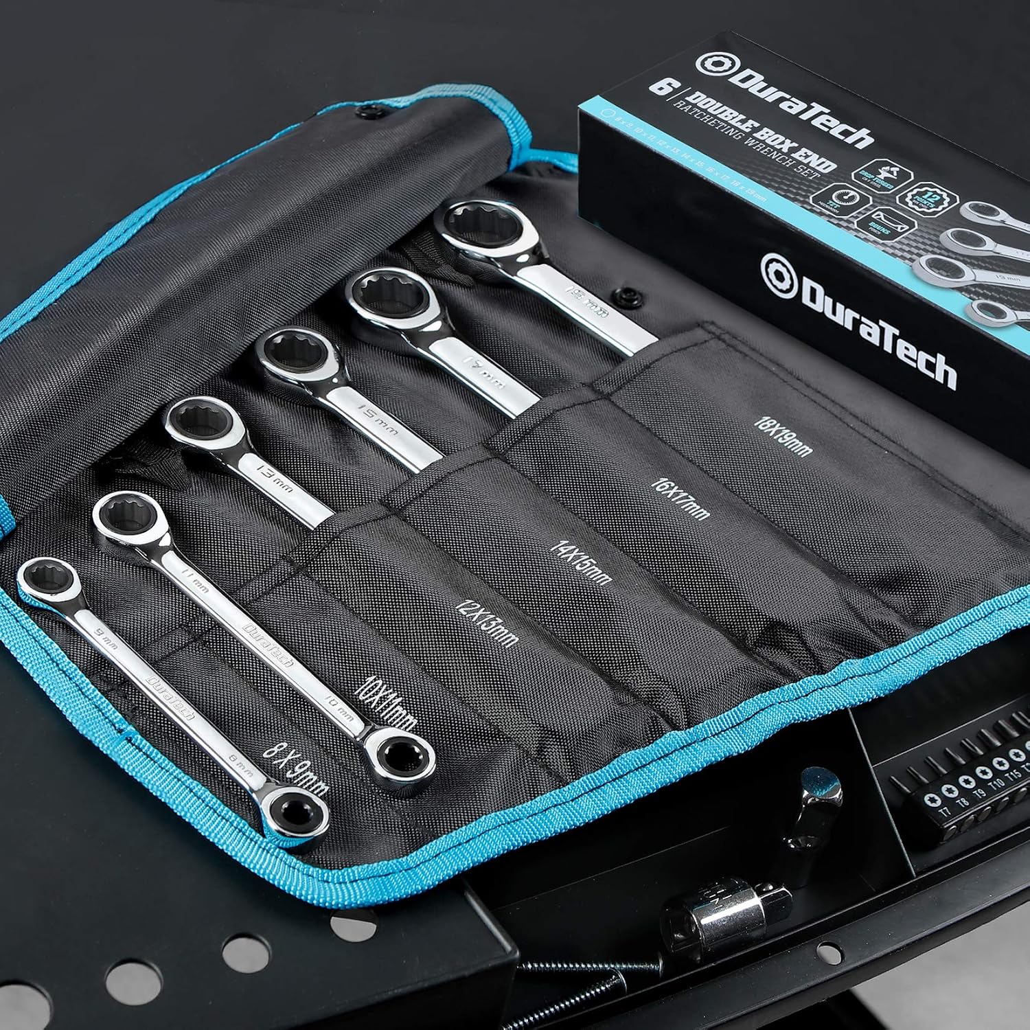 DURATECH Double Box End Ratcheting Wrench Set, SAE, 5-Piece, 5/16" to 7/8"
