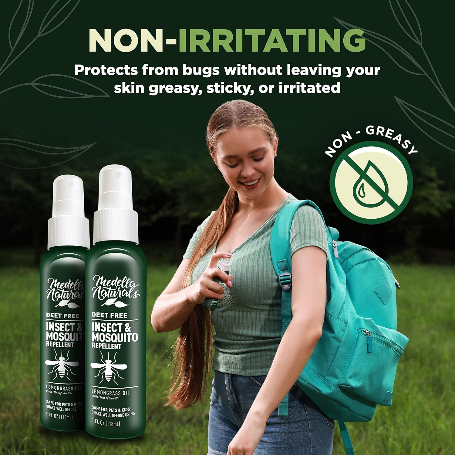 Deet-Free Insect & Mosquito Repellent – Nice Smelling, Pack of 2 (8 oz) | Insect Repellent with Lemongrass Oil Safe for Pets and Kids – Bug Spray for Mosquitoes, Gnats, Black Flies, and No-See-ums