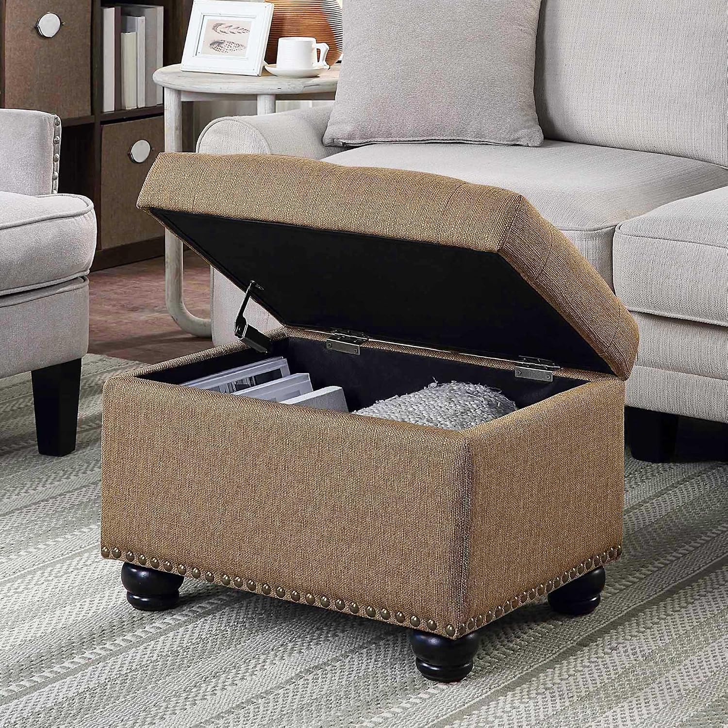 Convenience Concepts Designs4Comfort 5th Avenue Storage Ottoman 24" - Contemporary Foot Stool and Seat with Hinged Lid for Living Room, Dining Room, Office, Den, Espresso Faux Leather