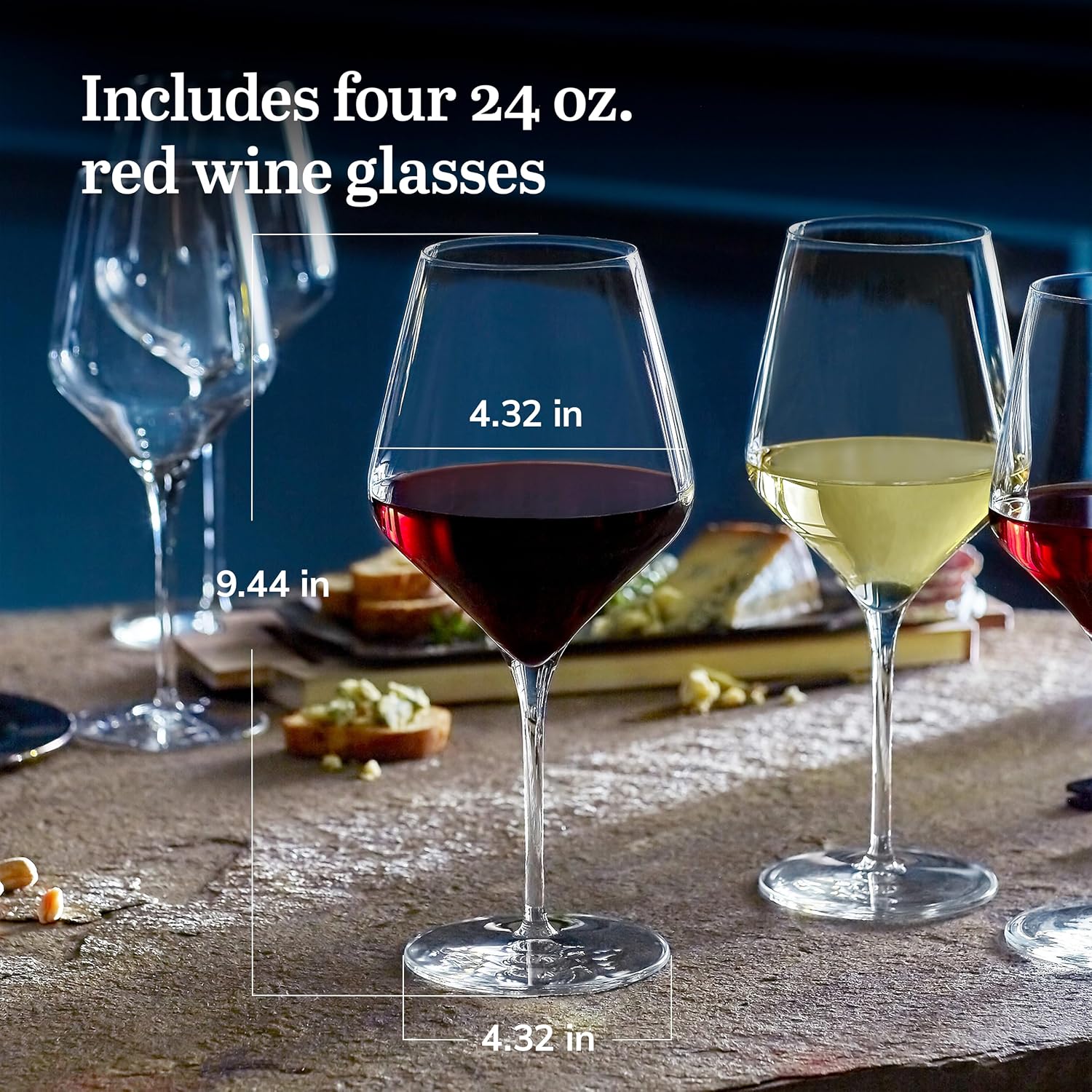 Libbey Signature Red Wine Glasses Set of 4, Seamless 24 Oz Wine Glasses for Cabernet, Merlot, and More, Stemmed Wine Glasses for All Occasions