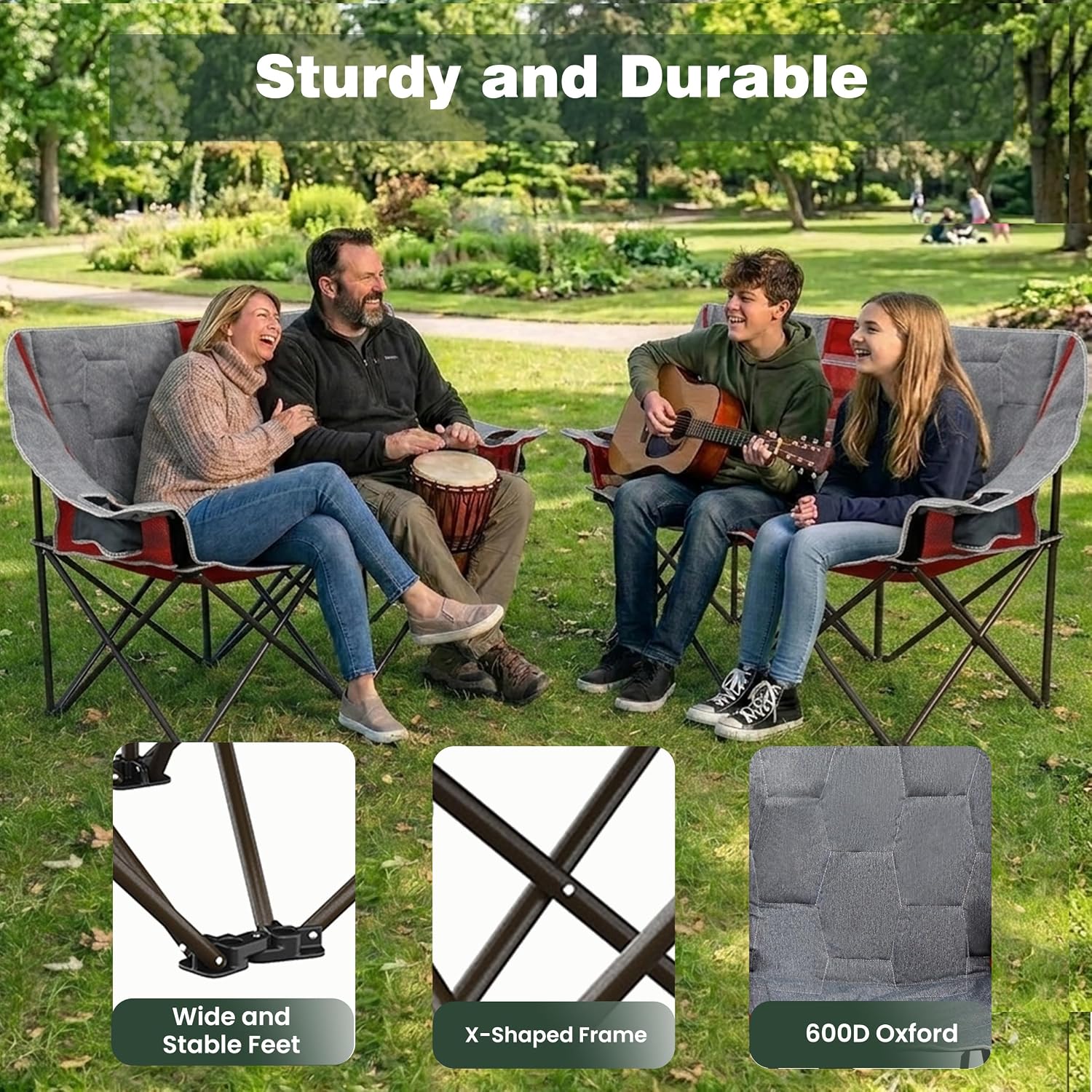 SUNNYFEEL Folding Double Camping Chair Oversized Loveseat for Adults