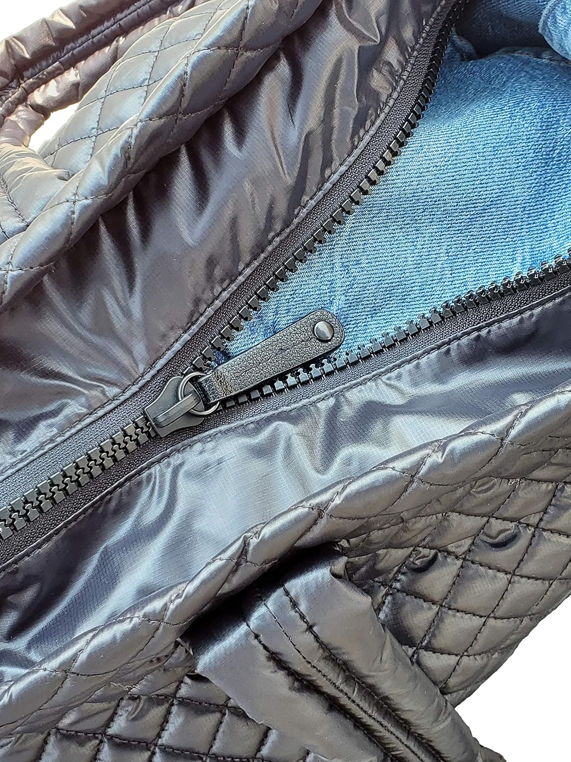 Comfortable Lightweight Large Quilted Zipper Tote with Pouch water repellent Black