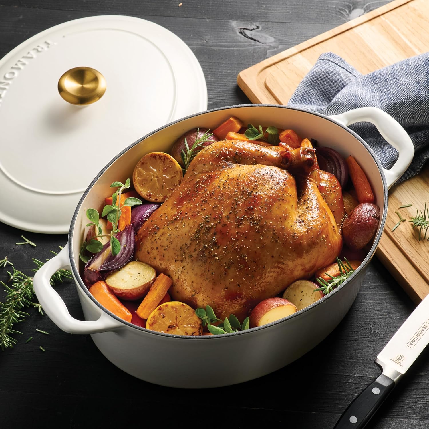 Tramontina Bestow Enameled Cast Iron 4-Qt Braiser Pan with Lid, Blue | Oven-to-Table Casserole Dish, Great for Shallow Braises & Simmers