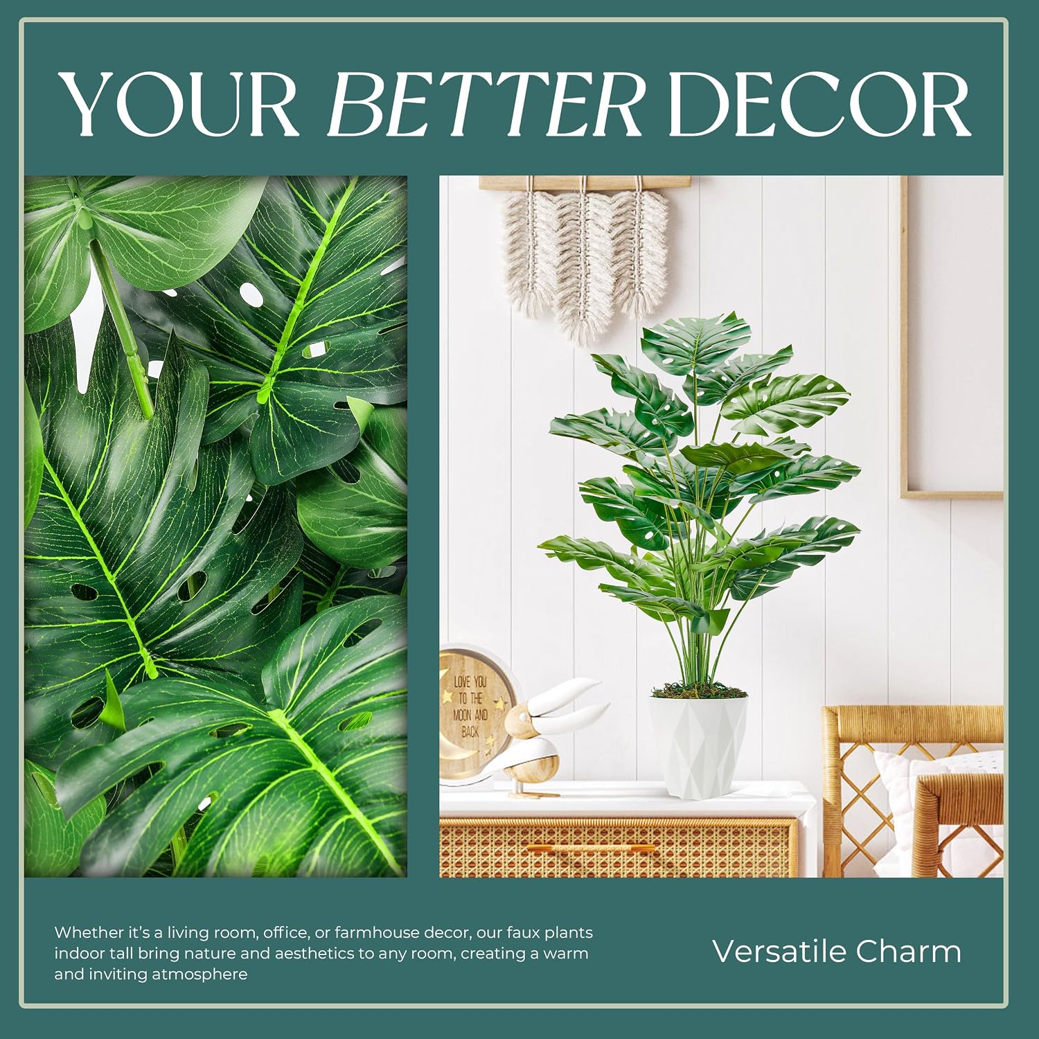 Toopify 19" Artificial Monstera Plant, Fake Plants for Indoor Outdoor Decor