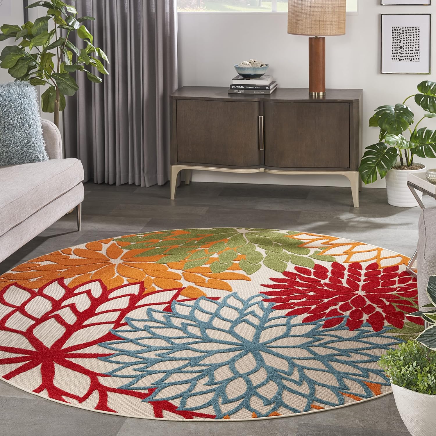 Nourison Home Aloha Indoor/Outdoor Black White 2'8" x 4' Area Rug, Tropical, Botanical, Easy Cleaning, Non Shedding, Bed Room, Living Room