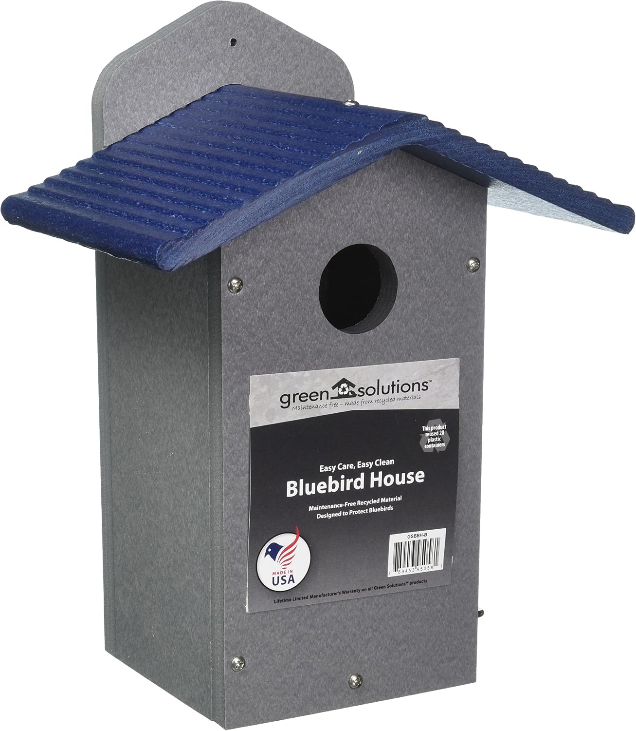 Birds Choice Ultimate Bluebird House, 1.5" Hole | Taupe & Blue | Durable Recycled Plastic Nesting Box, Weather-Resistant for Backyard Bluebirds, 11in x 8.5in x 12.625in