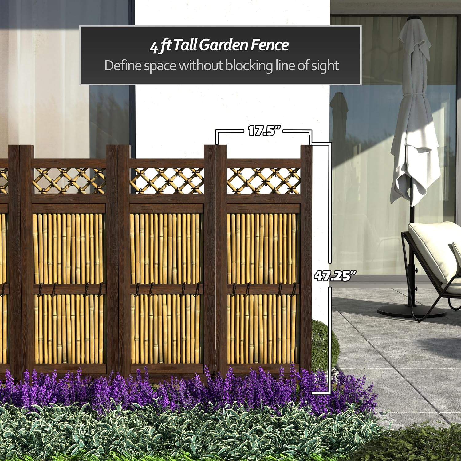 Red Lantern 4 x 1.5 ft. Japanese Bamboo Kumo Fence Panel, 4ft. x 2ft, Brown