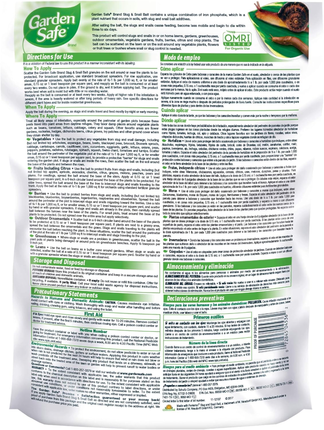 Garden Safe Slug & Snail Bait Granules, Kills Slugs & Snails, 2 Lb | Kills Slugs & Snails, For Lawns, Gardens & Greenhouses, Can Be Used Around Pets & Wildlife, Contains Iron Phosphate