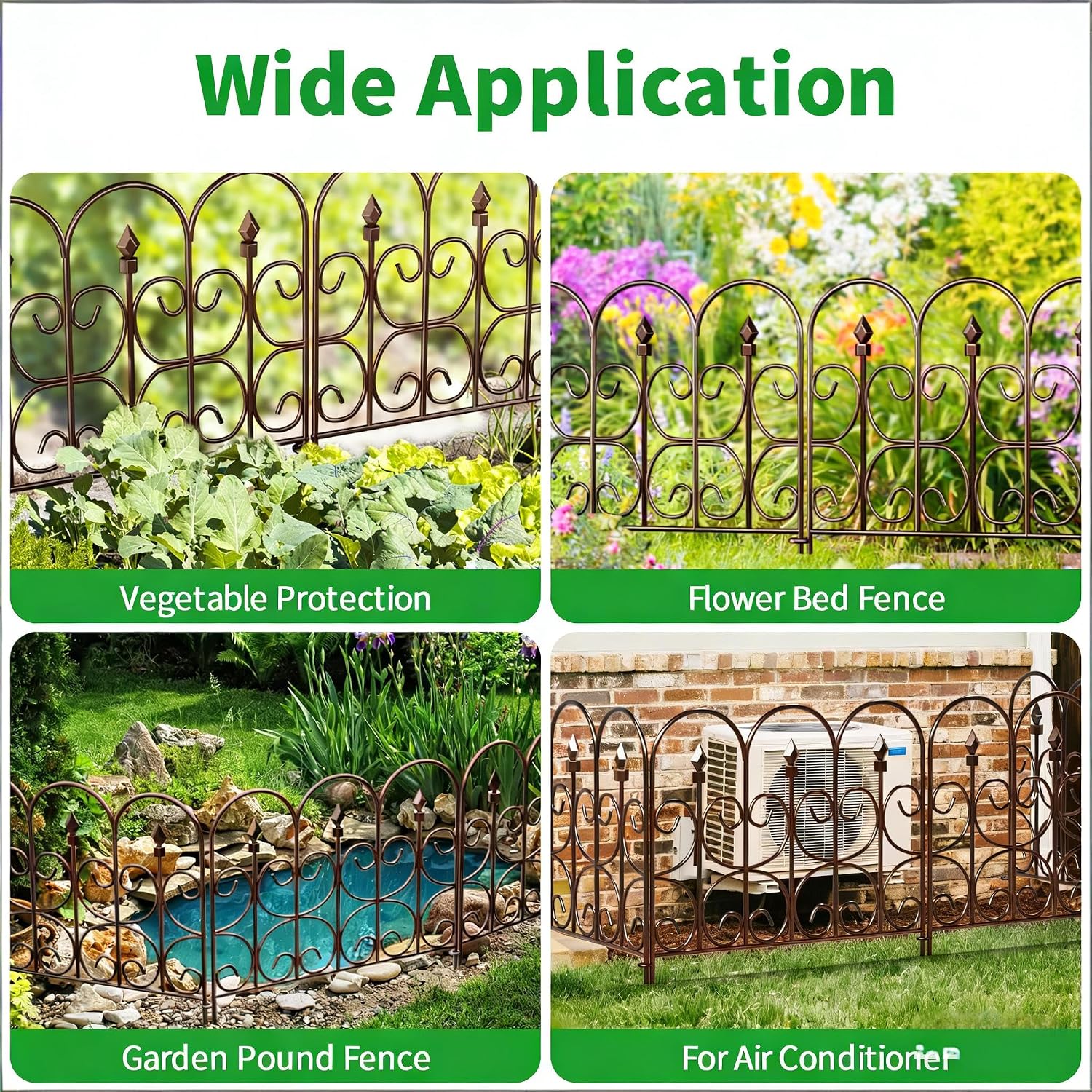 AMAGABELI GARDEN & HOME 5 Panels 32in(H)×10ft(L) Decorative Garden Fences and Borders for Dogs No Dig Rustproof Metal Fence Panels Garden Edging Border Animal Barrier Fencing for Flower Beds Black