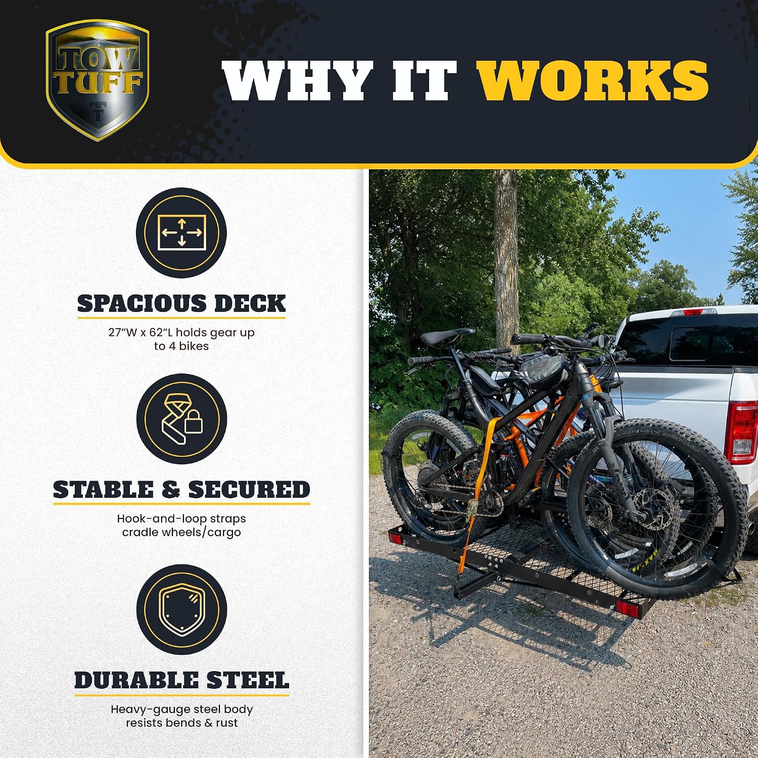 Hitch Cargo Carrier with Bike Rack, 500 lb Capacity, Black | Alloy Steel, Holds 4 Bicycles, 2" Receiver Fit, Rear Mount Design