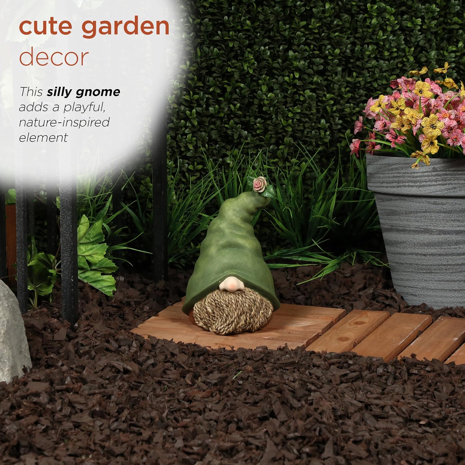 Alpine Corporation 12" Tall Traditional Outdoor Garden Gnome Yard Statue Decoration