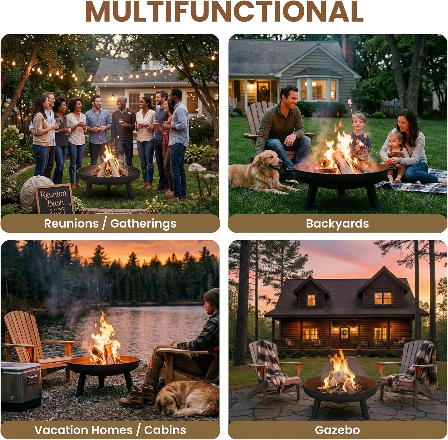 Pure Garden Outdoor Fire Pit, Black, 27.5-Inch