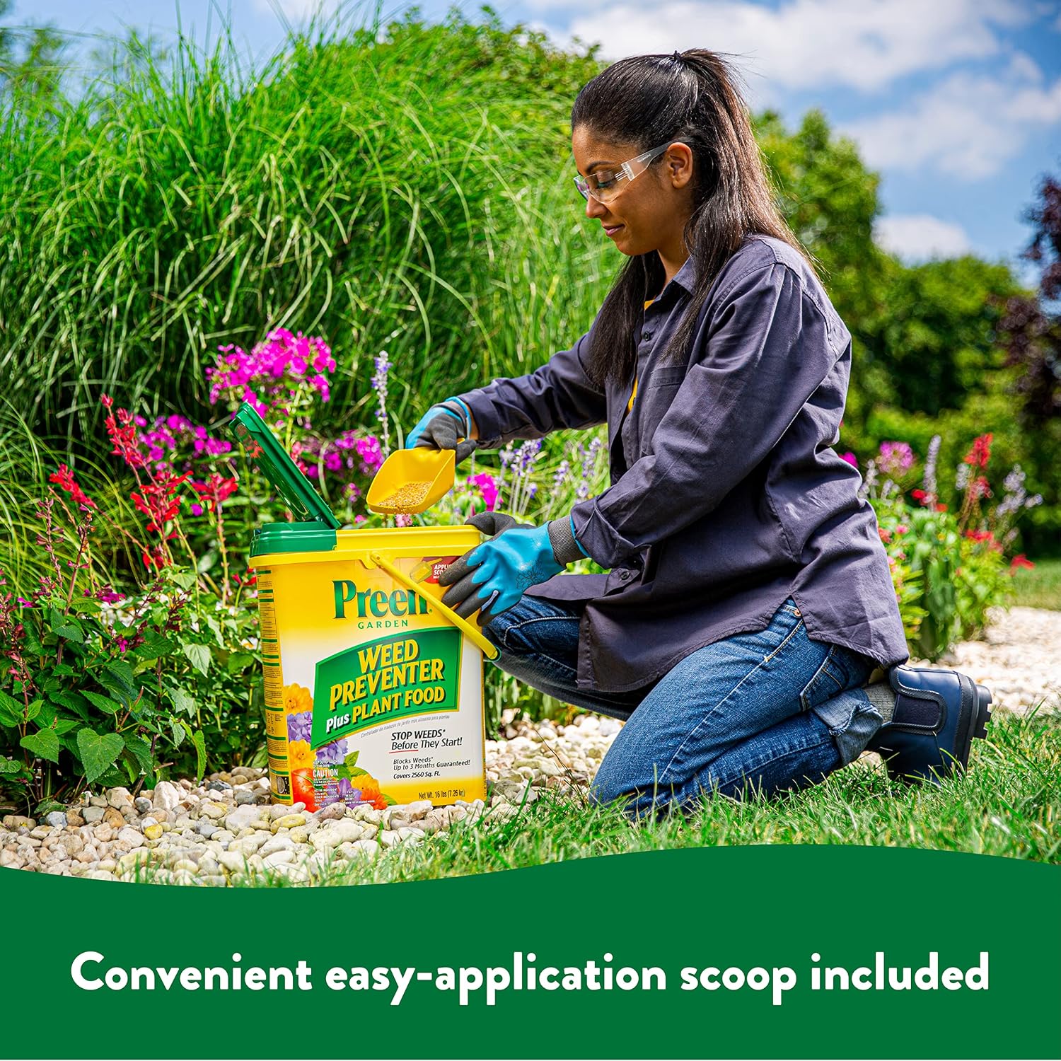 Preen Garden Weed Preventer Plus Plant Food 16 lb. Drum, Covers 2,560 sq ft | Granular All Purpose Fertilizer with Pre Emergent Weed Control for Gardens – Prevents Weeds and Feeds Plants