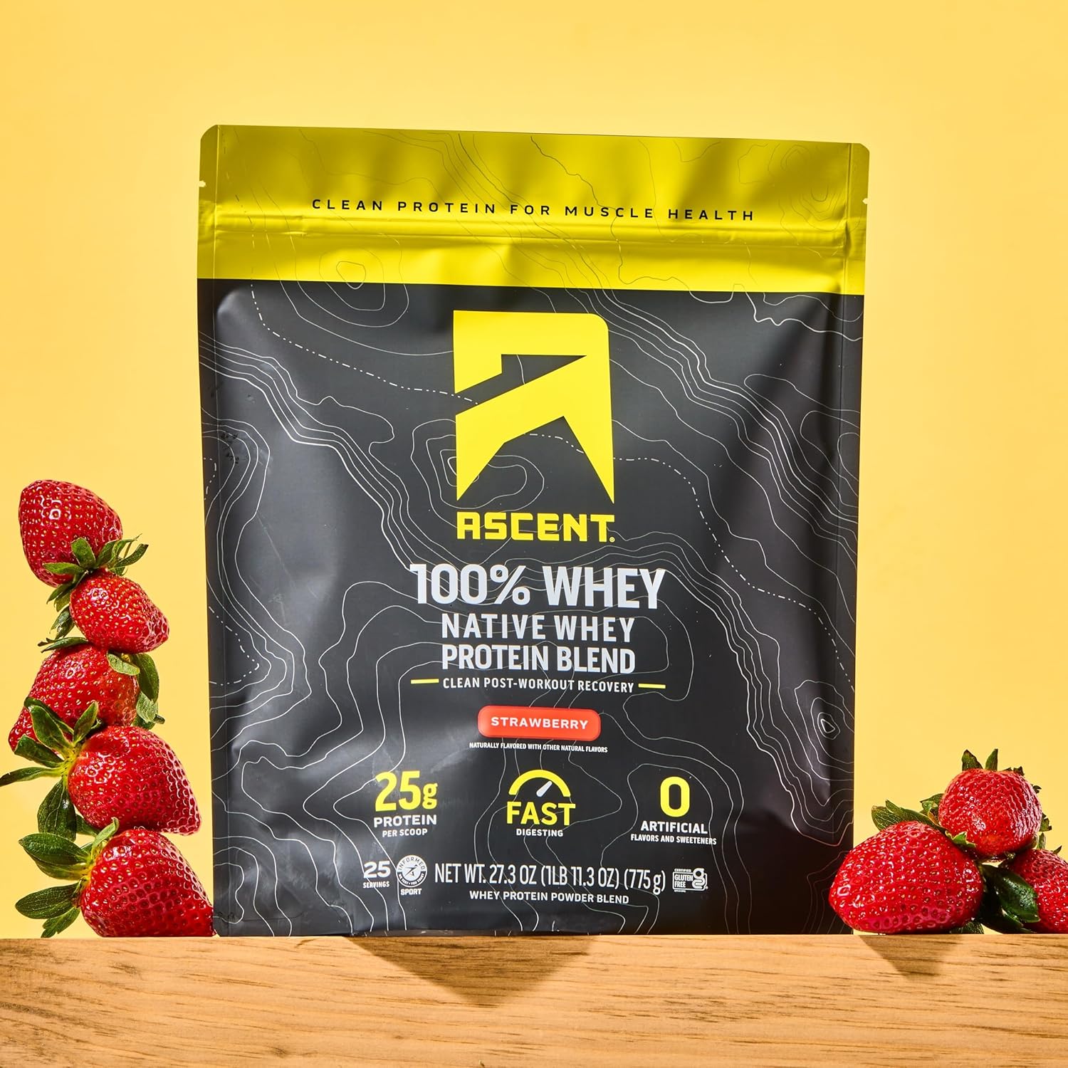 Ascent 100% Whey Protein Powder - Post Workout Whey Protein Isolate, Zero Artificial Flavors & Sweeteners, Gluten Free, 5.5g BCAA, 2.6g Leucine, Unflavored 2 lb