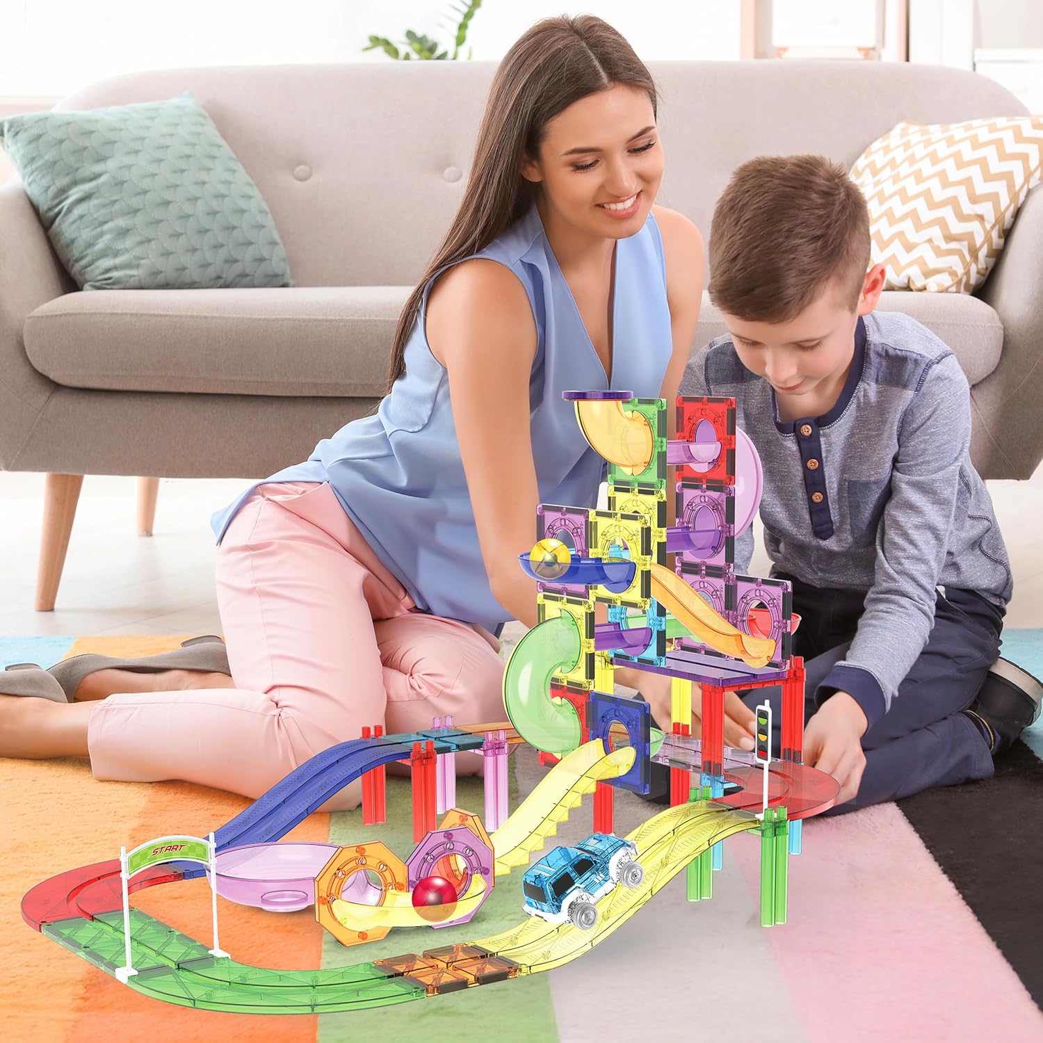PicassoTiles Race Track Add-On Railway Magnetic Tiles STEM Construction Toy