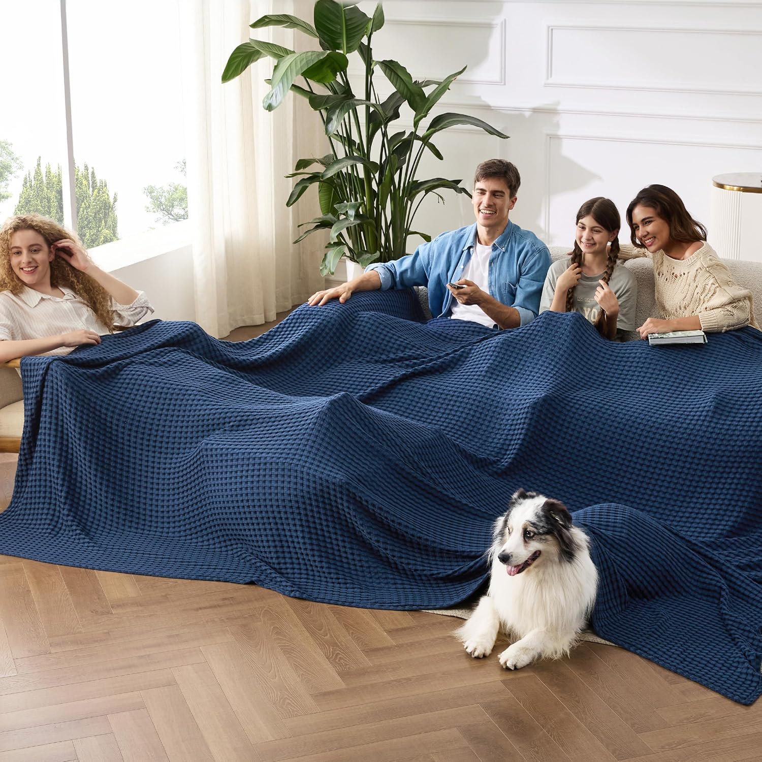 Bedsure Cooling Waffle Blanket for Hot Sleepers, Ivory, Queen, 90"x90"