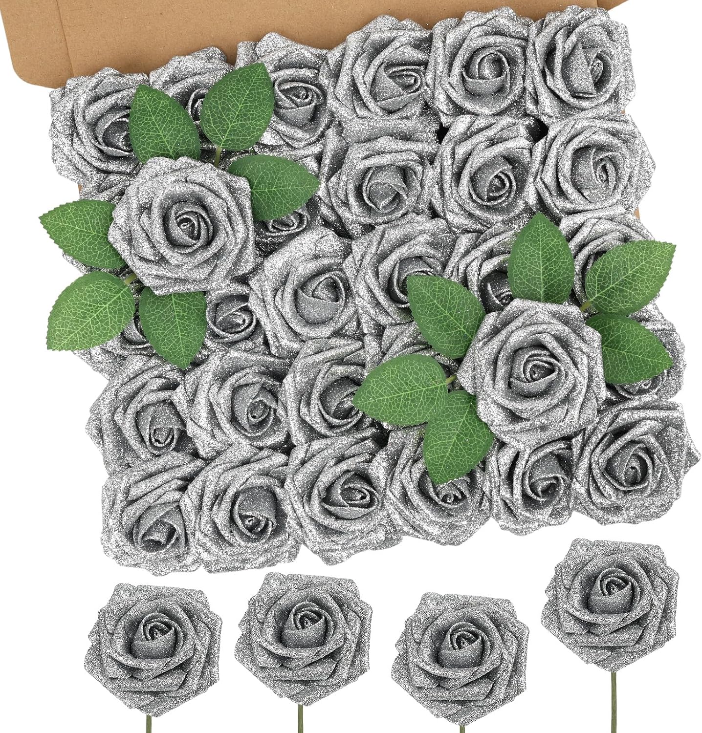 30PCS Yellow Artificial Flowers, Real Touch Fake Roses for Fall Decorations