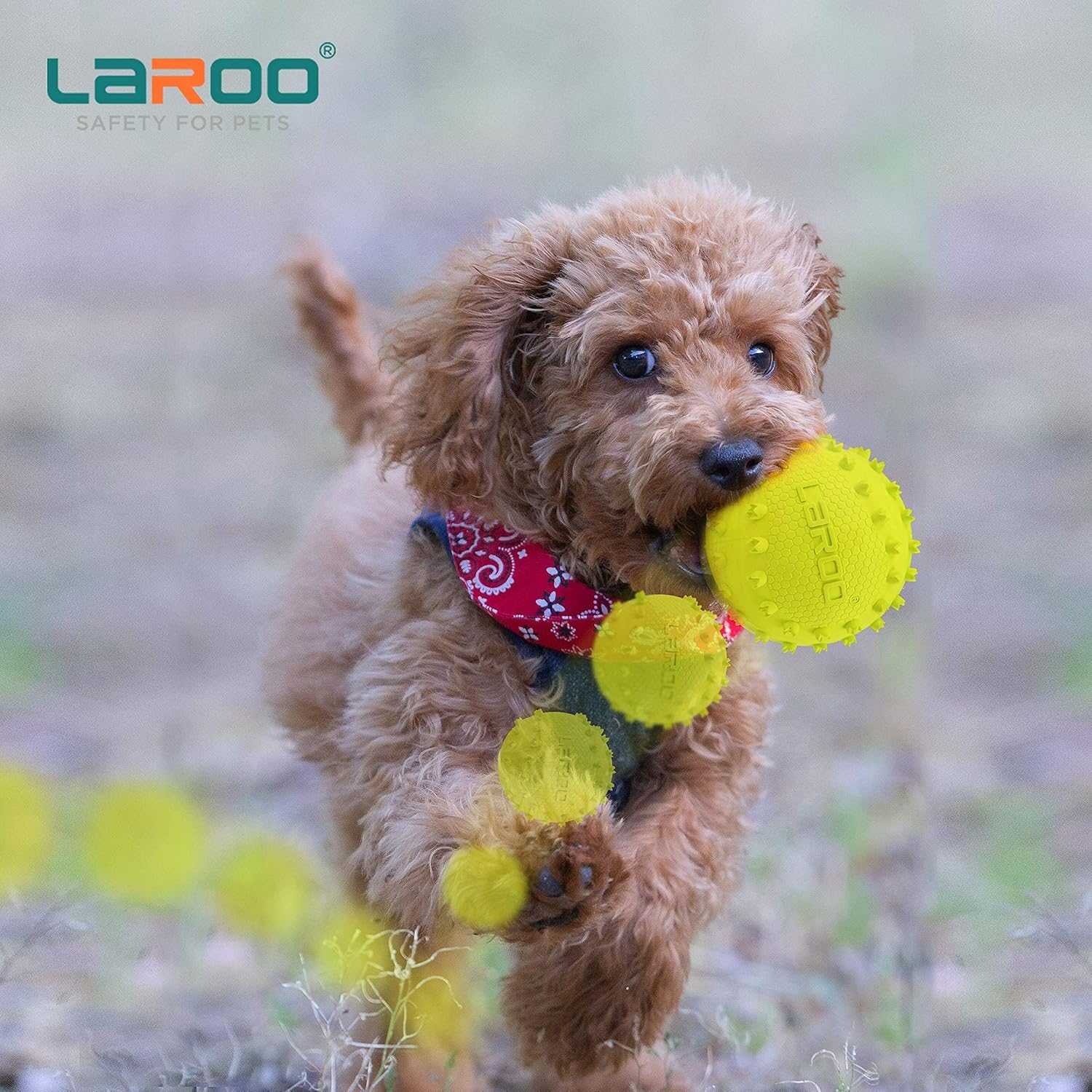 LaRoo Squeaky Dog Ball Toy,Durable Natural Rubber Squeaker Ball Throwing Training,Teeth Cleaning Chew Toy for Pet Medium and Large Dogs (3.5In Green)