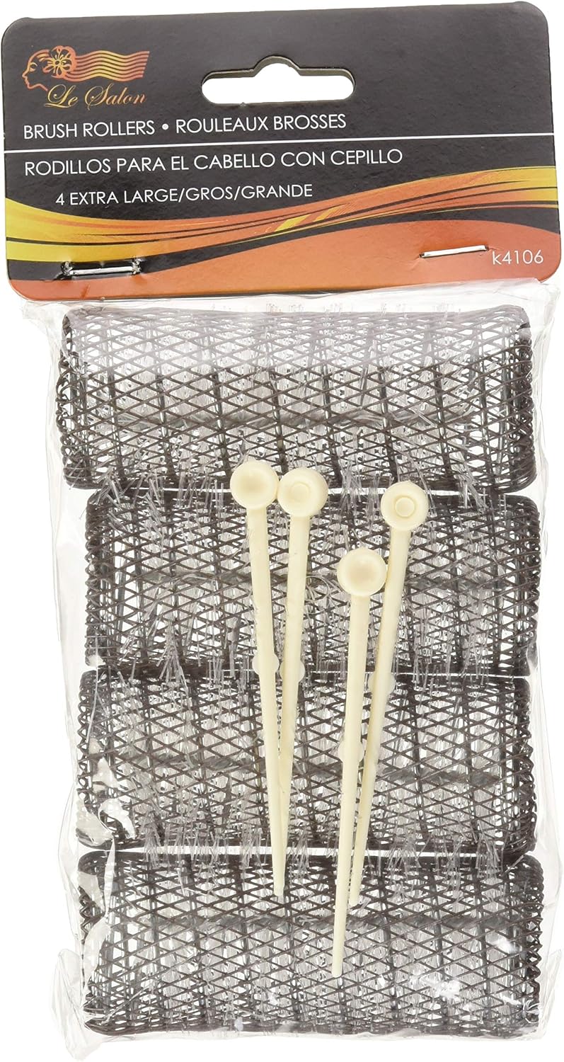 2 Pack (TOTAL 8 ROLLERS w/ 8 Pins) HAIR STYLING BRUSH ROLLERS & PINS Hair Curlers 3" x 1 1/8" Bristles