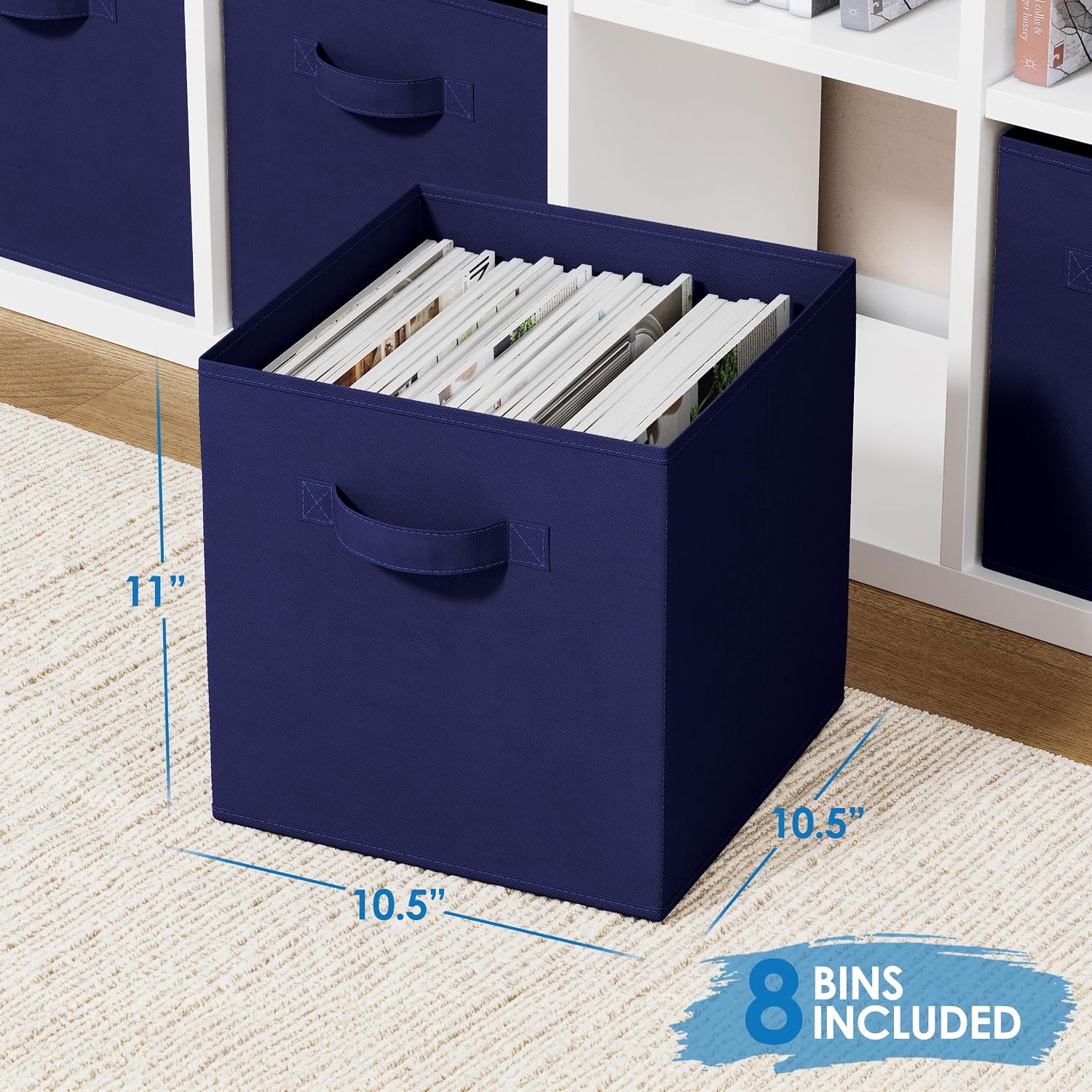 Storage Cubes Pack Of 8 - Standard Size Cube Storage Bin 10.5x10.5x11 With Dual Handles For Easy Carrying- Fabric Storage Bins Collapsible (Black)