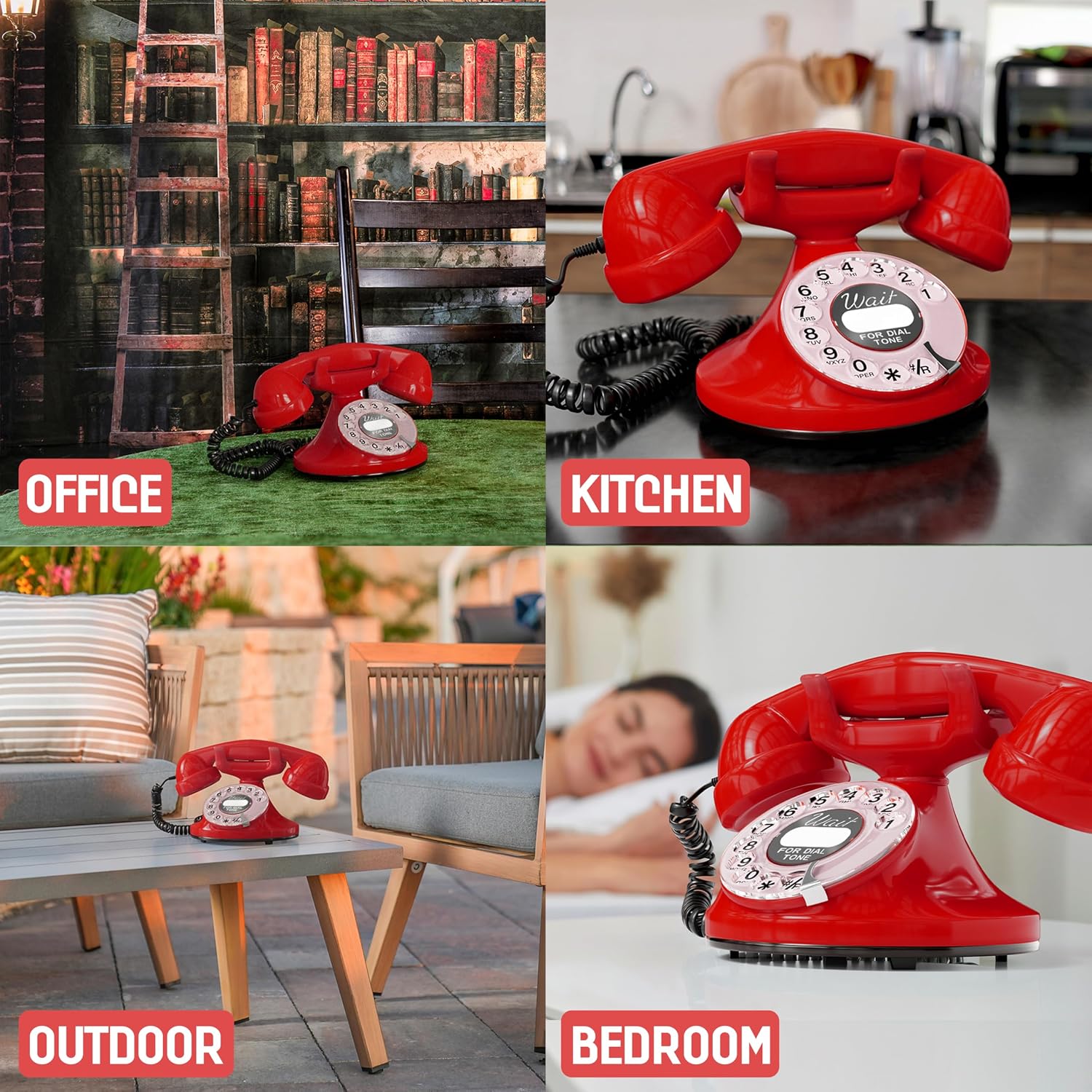Opis FunkyFon Cable: A Vintage Landline Telephone, The Retro Phone Green for Home, and Old Fashioned Telephones in red