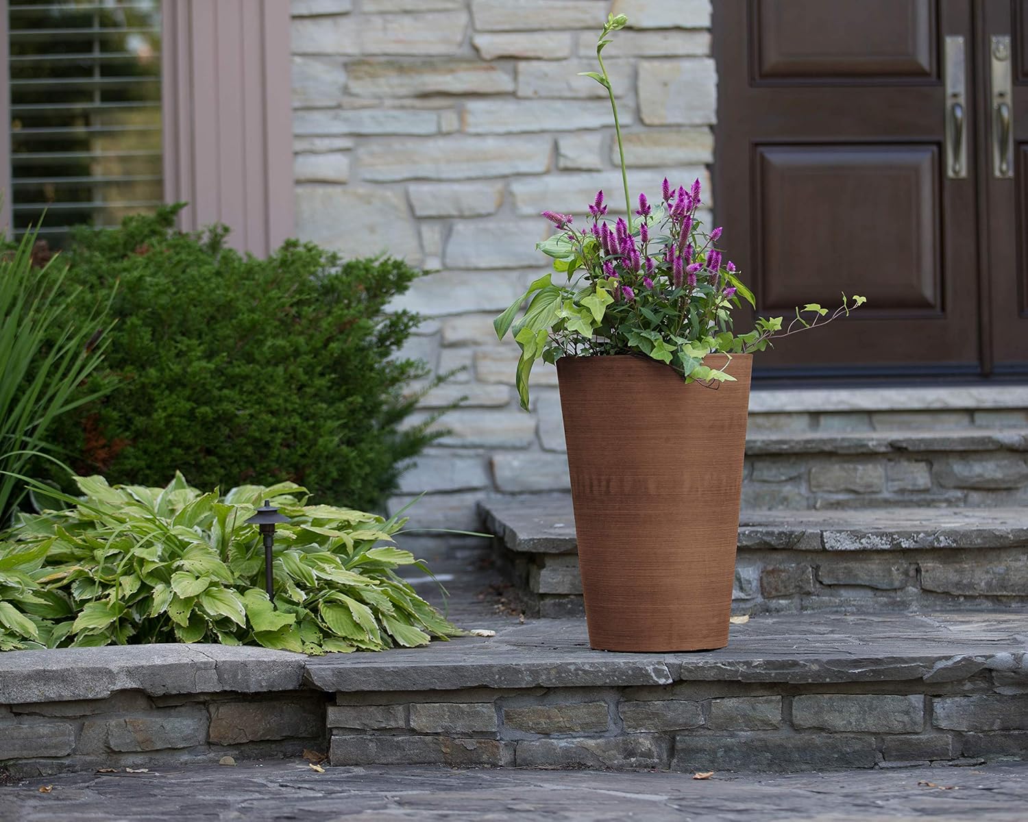 Algreen Valencia Round Planter Pot, 12.25 by 18-Inch, Textured Brown | Round Shape, Indoor Use, UV And Weather Resistant, Drainage Hole With Removable Plug, Lightweight 5.51 lb