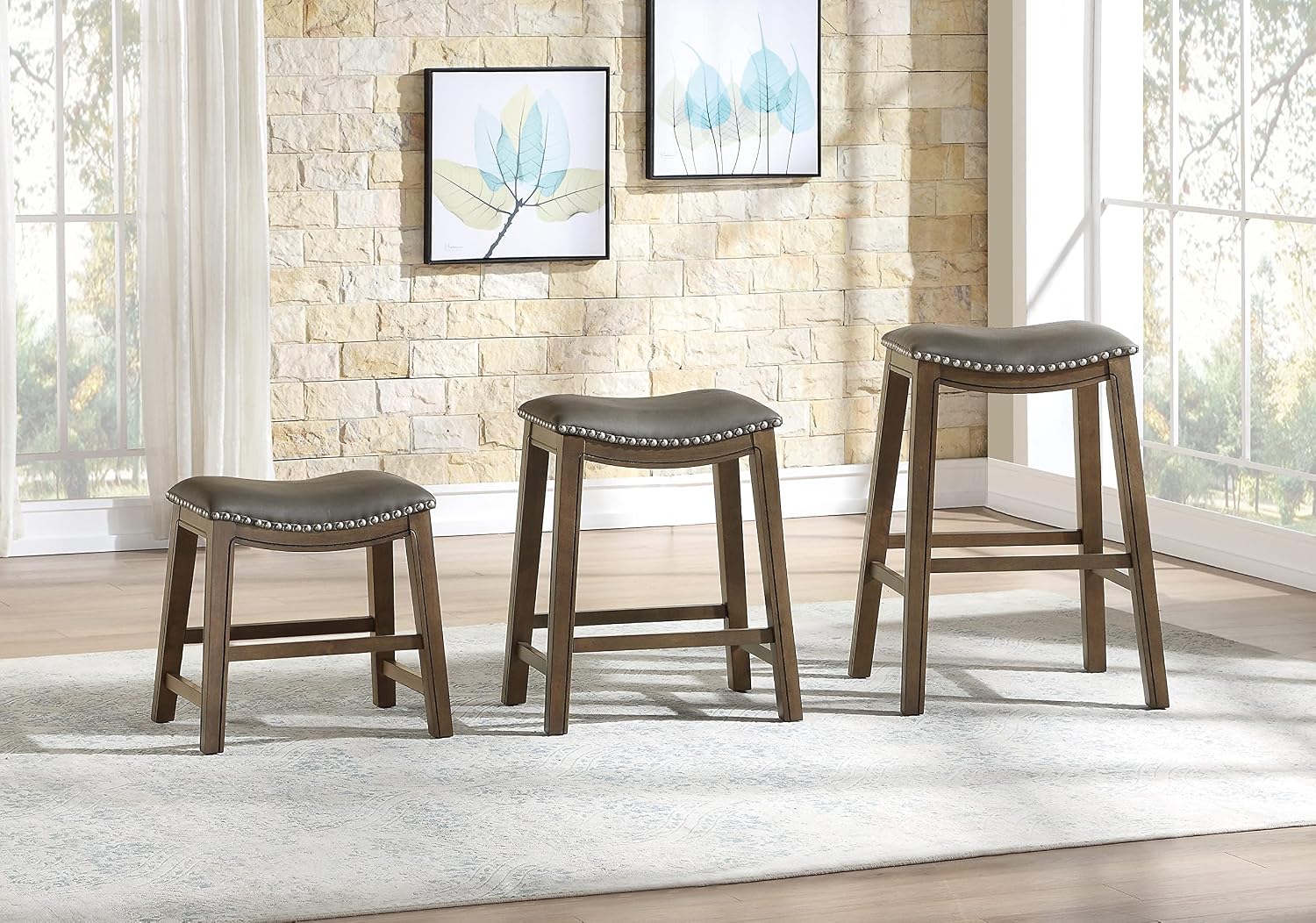 Lexicon Ordway Solid Wood Counter Height Stool - Saddle Kitchen Stool Counter Height Stools for Dining, Armless Chair Seating Options, Perfect for Casual Entertaining Spaces, 25" SH, Black