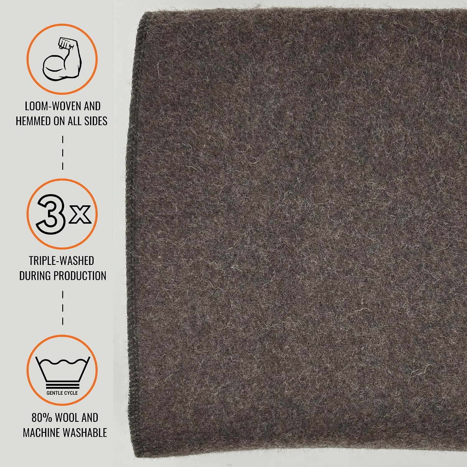 Arcturus Military Wool Blanket - Warm, Thick, Washable - Great for Outdoors, Camping, Stadium Blanket, Picnics, Travel - Car & Bushcraft Survival Kits
